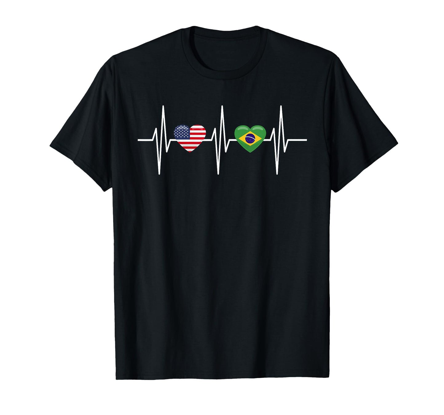 USA Brazil Shirt Heartbeat America Brazilian Flag Heart T-Shirt