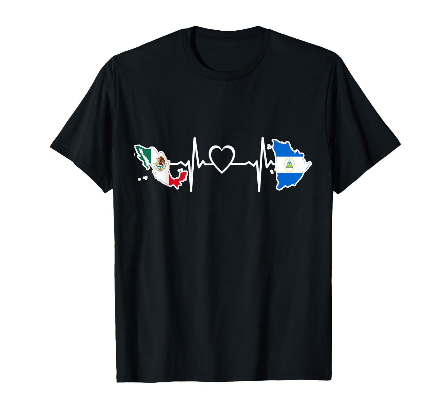 Mexico Nicaragua Flag - Mexican Nicaraguan HeartBeat T-Shirt