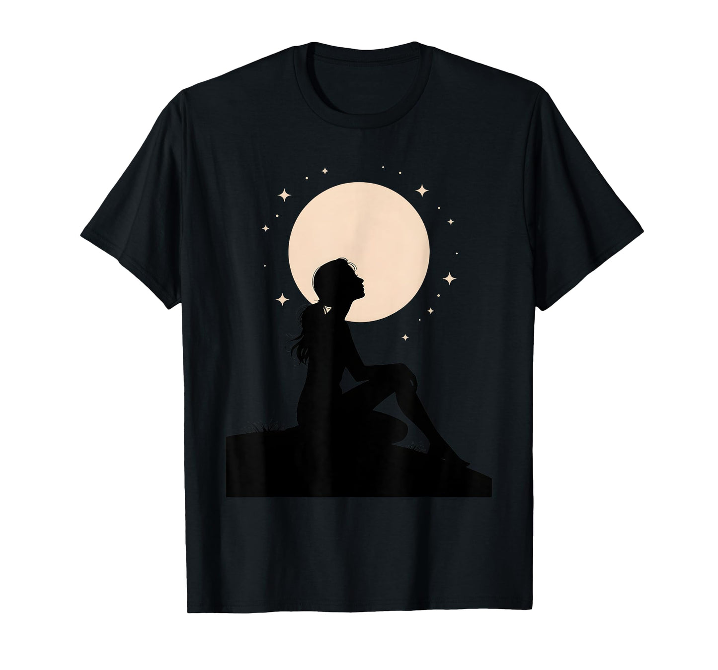Full Moon Feelings Girl Design Astrology Galaxy Silhouette T-Shirt