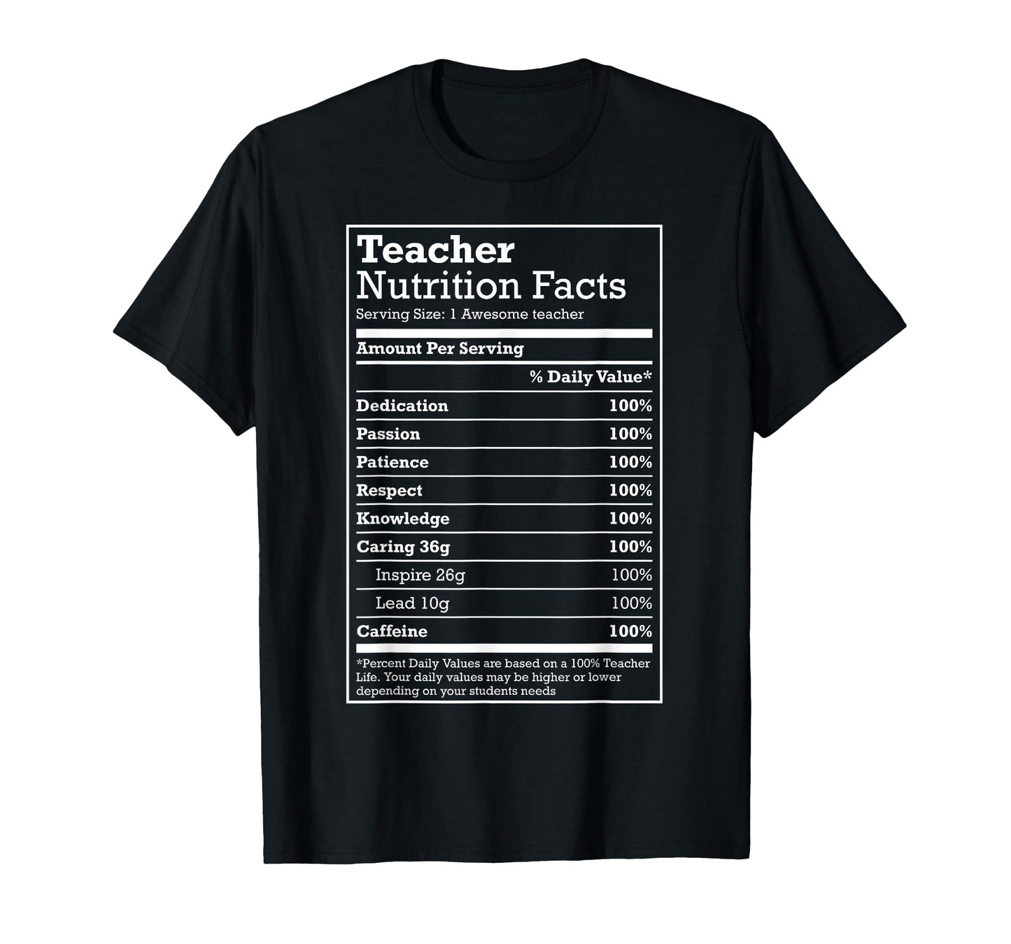 Nutrition Facts Shirt - Gift for your favourite Teacher Men Women Girls Kids T-Shirt