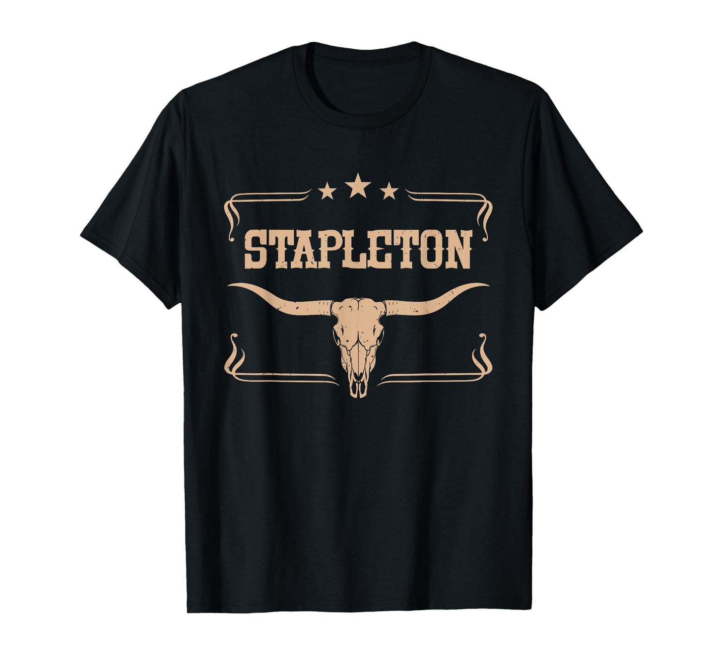 Country Western Cowboy Stapleton Name Retro Style Bull Skull T-Shirt
