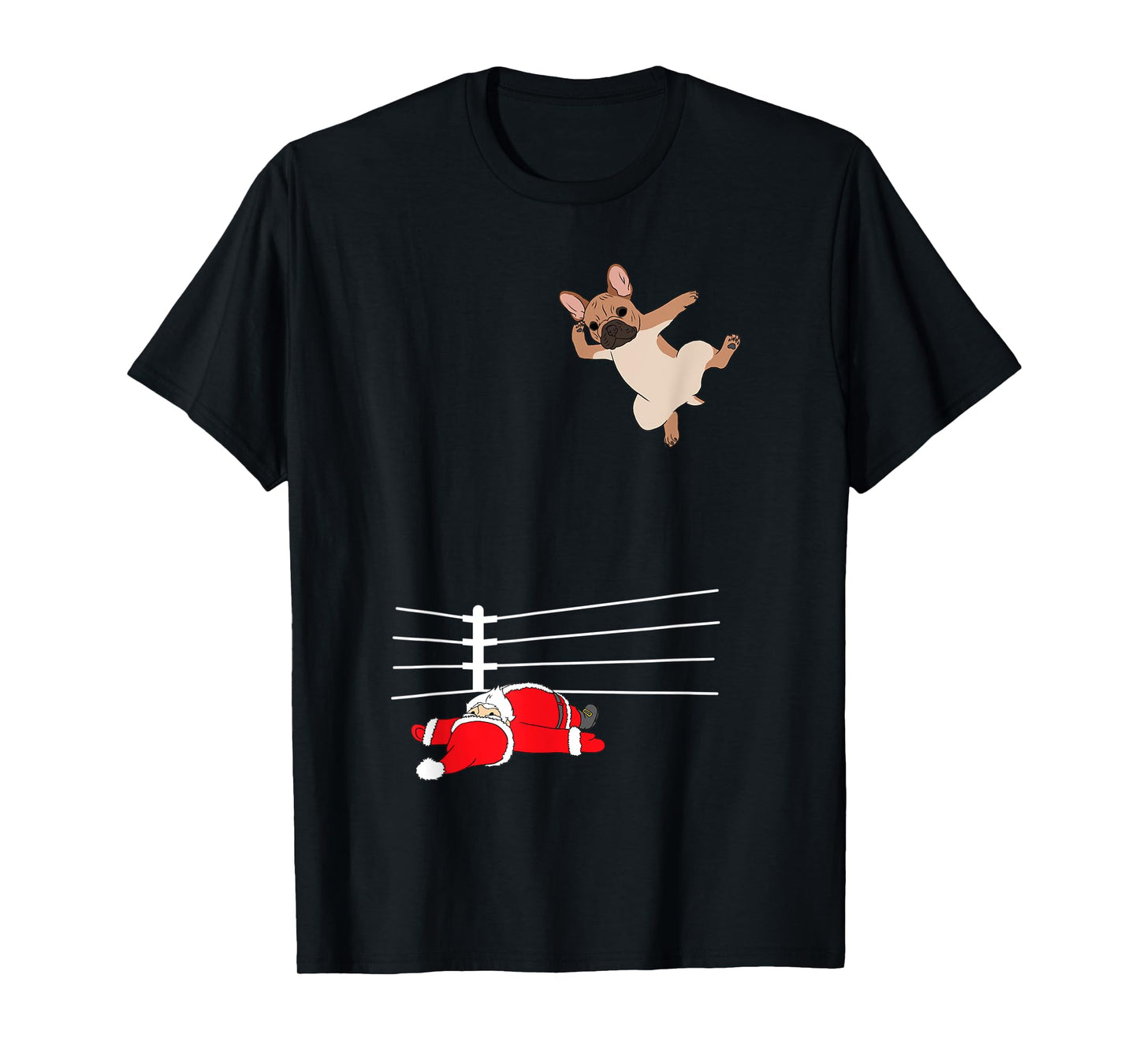 Funny Christmas Dog Xmas Wrestling Santa and French Bulldog T-Shirt