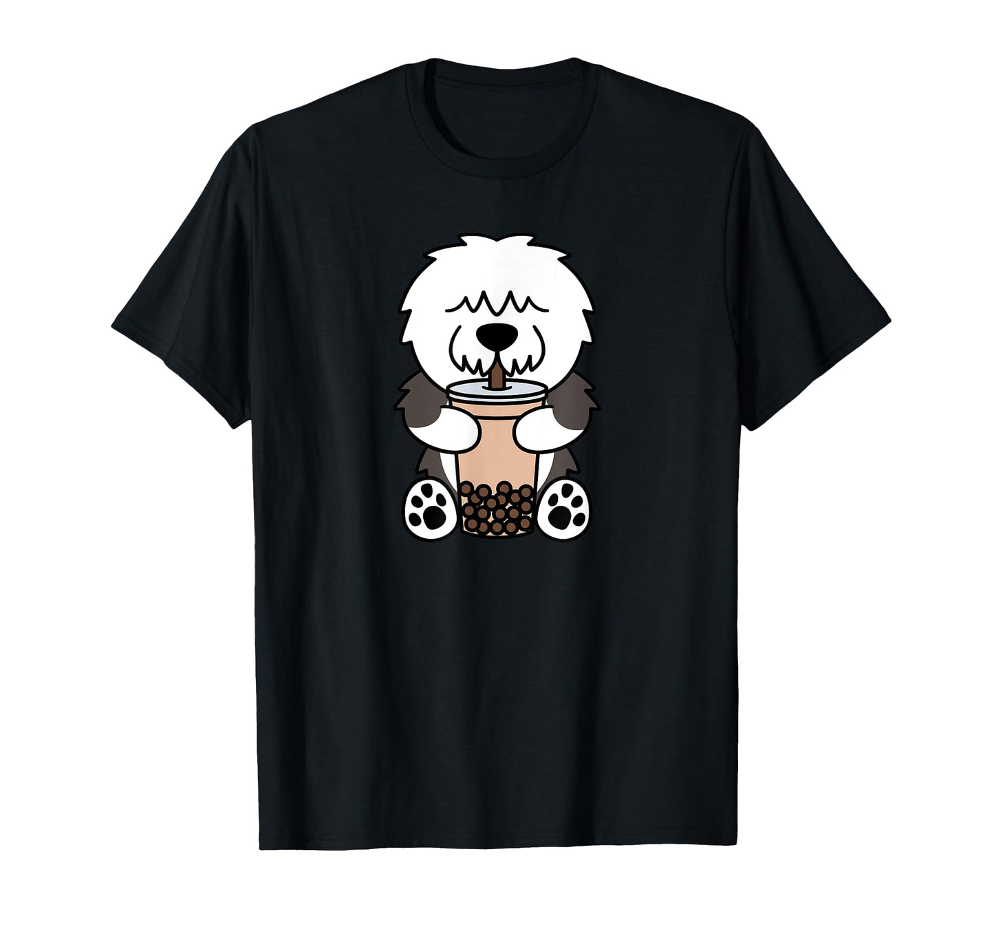 Boba Bubble Milk Tea Old English Sheepdog Dog T-Shirt