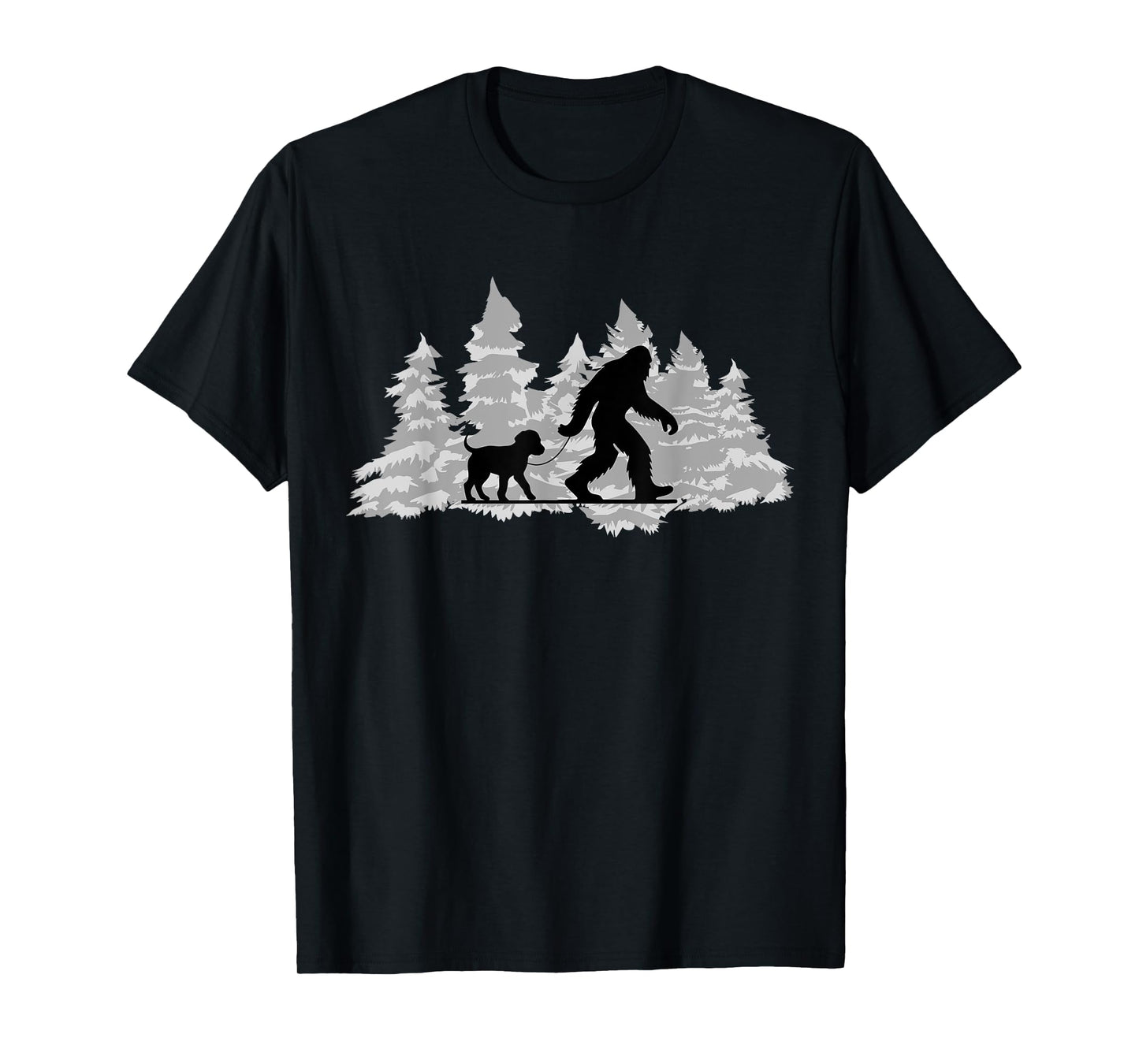 Bigfoot Walking A Dog Funny Dog Owner Sasquatch T-Shirt