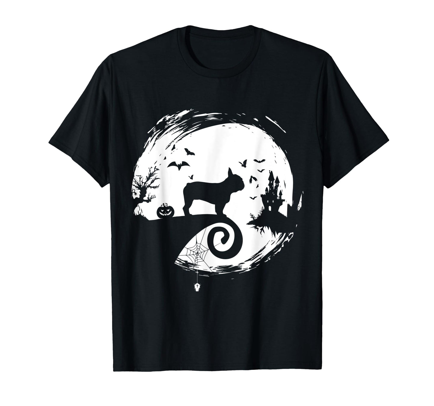 French Bulldog Halloween Costume Moon Silhouette Creepy Men Women Kids T-Shirt
