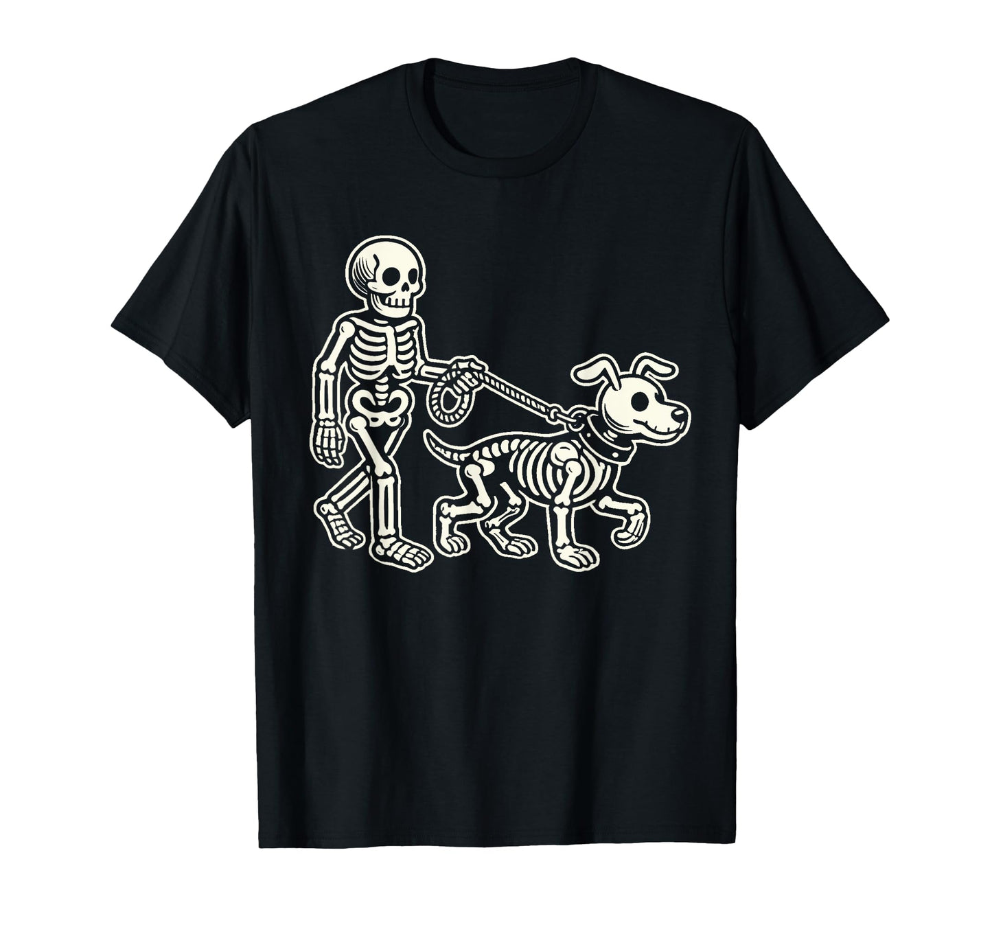 Skeleton Leads Dog Funny Skull Pet For Halloween Costume T-Shirt for Men Women Kids
