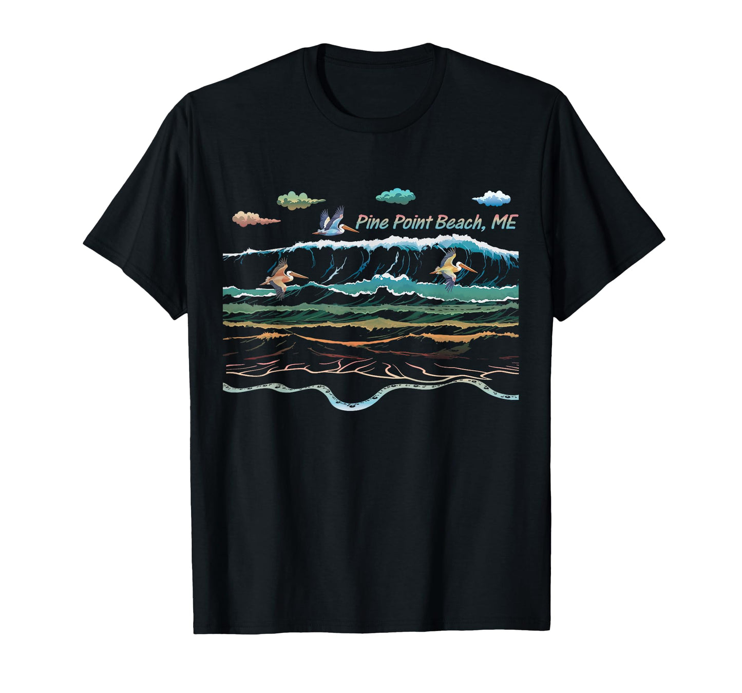 Pine Point Beach ME Beach Maine Beach Waves Pelican Birding T-Shirt