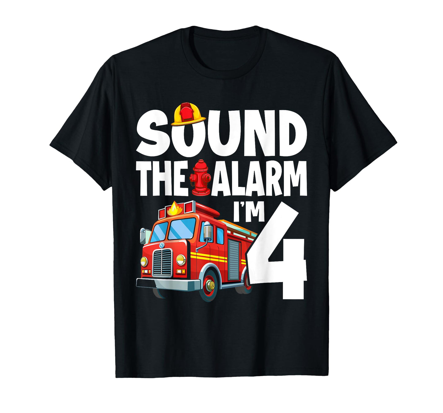 Fire Truck 4th Birthday Boy Firefighter 4 Year Old T-Shirt