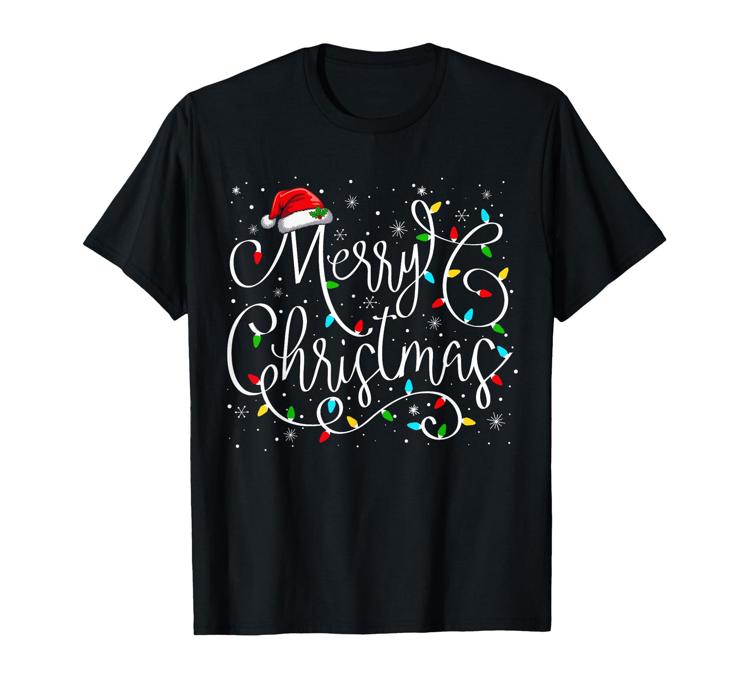 Merry Christmas Lights Santa Hat Xmas Family Matching Pajama T-Shirt