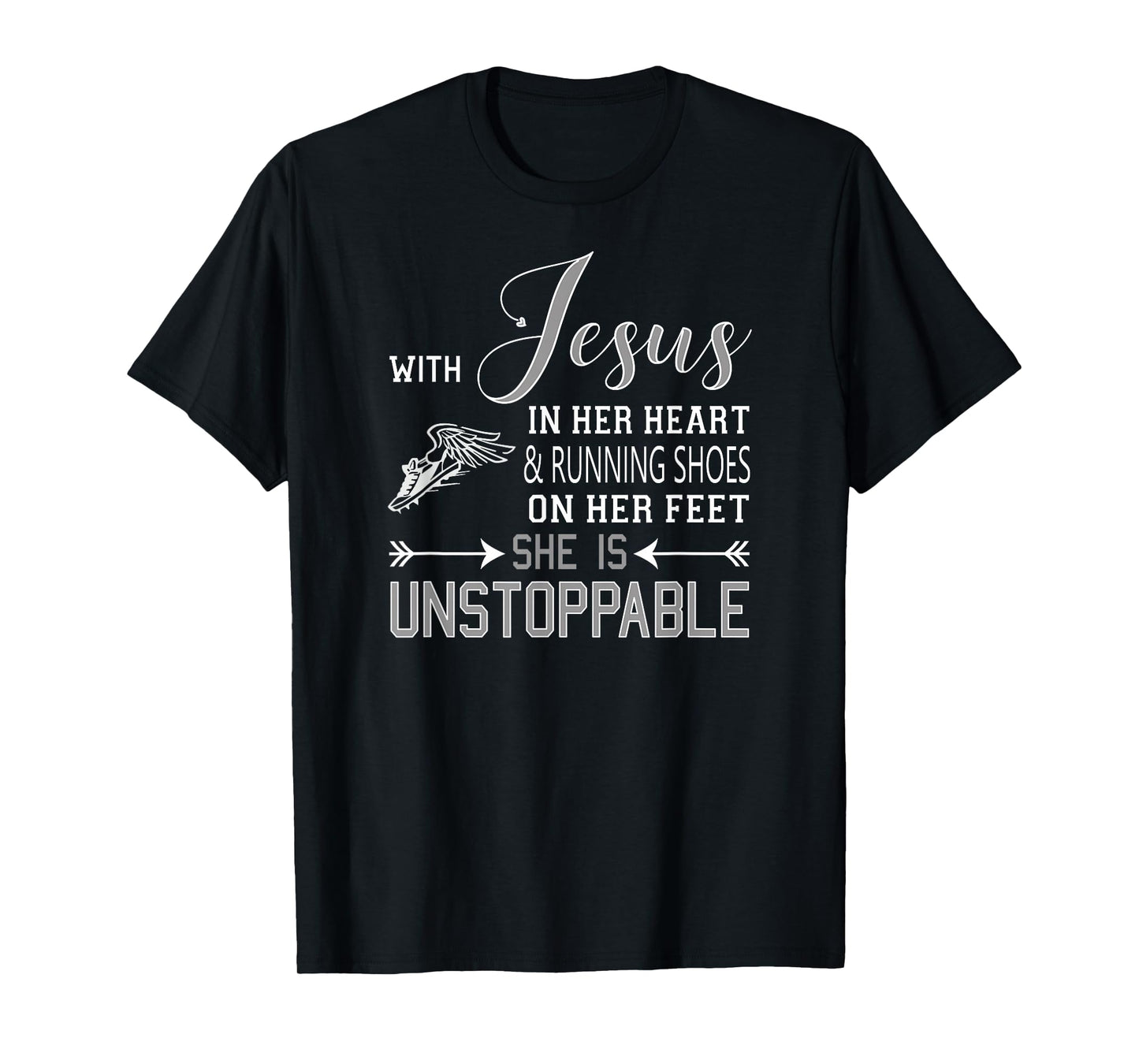WITH JESUS IN HER HEART and RUNNING SHOES ON Feet She Is T-Shirt