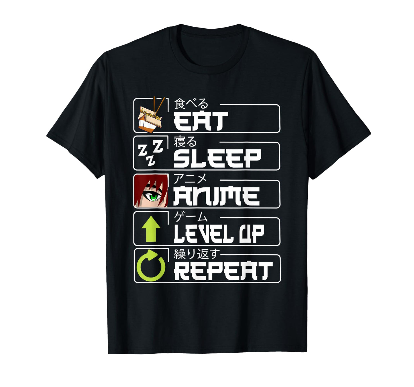 Eat Sleep Anime Level Up Repeat Otaku Anime Manga Gamer T-Shirt