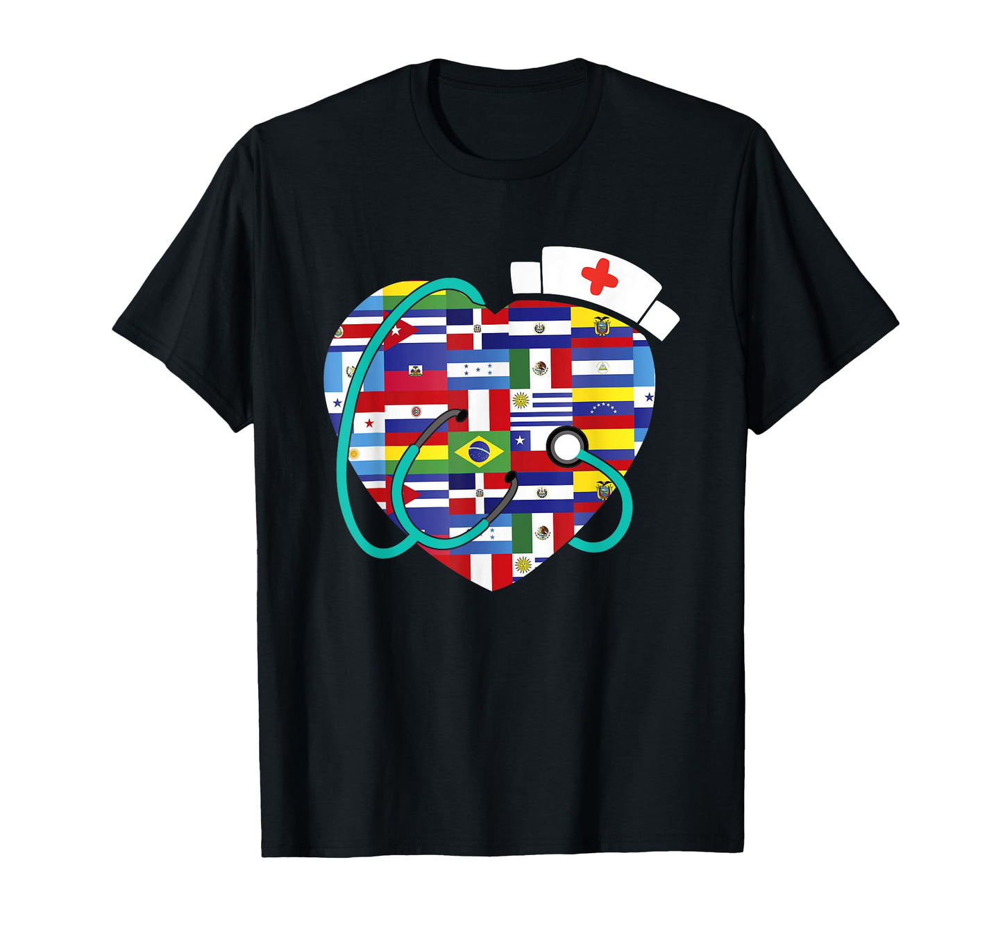 Hispanic Heritage Month Latino Countries Flags Nurse T-Shirt