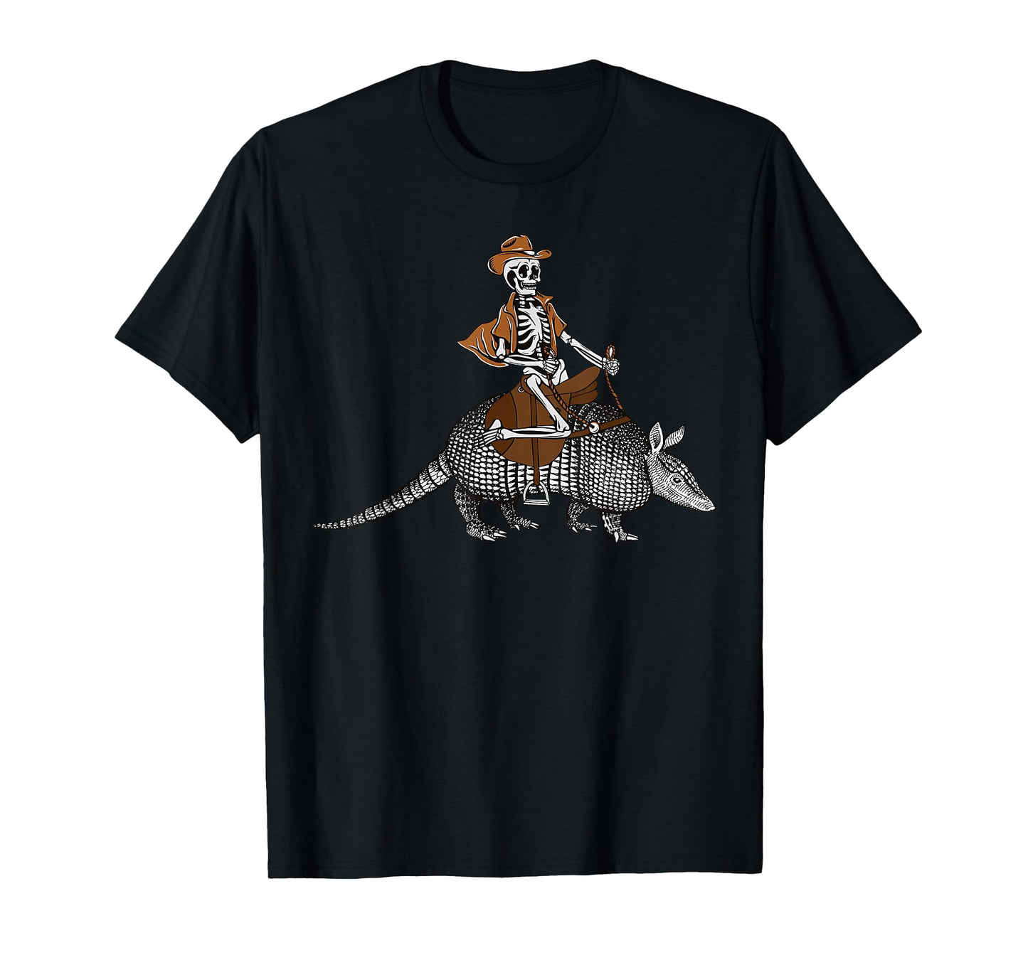 Vintage Cowboy Skeleton Riding Armadillo Western Style T-Shirt