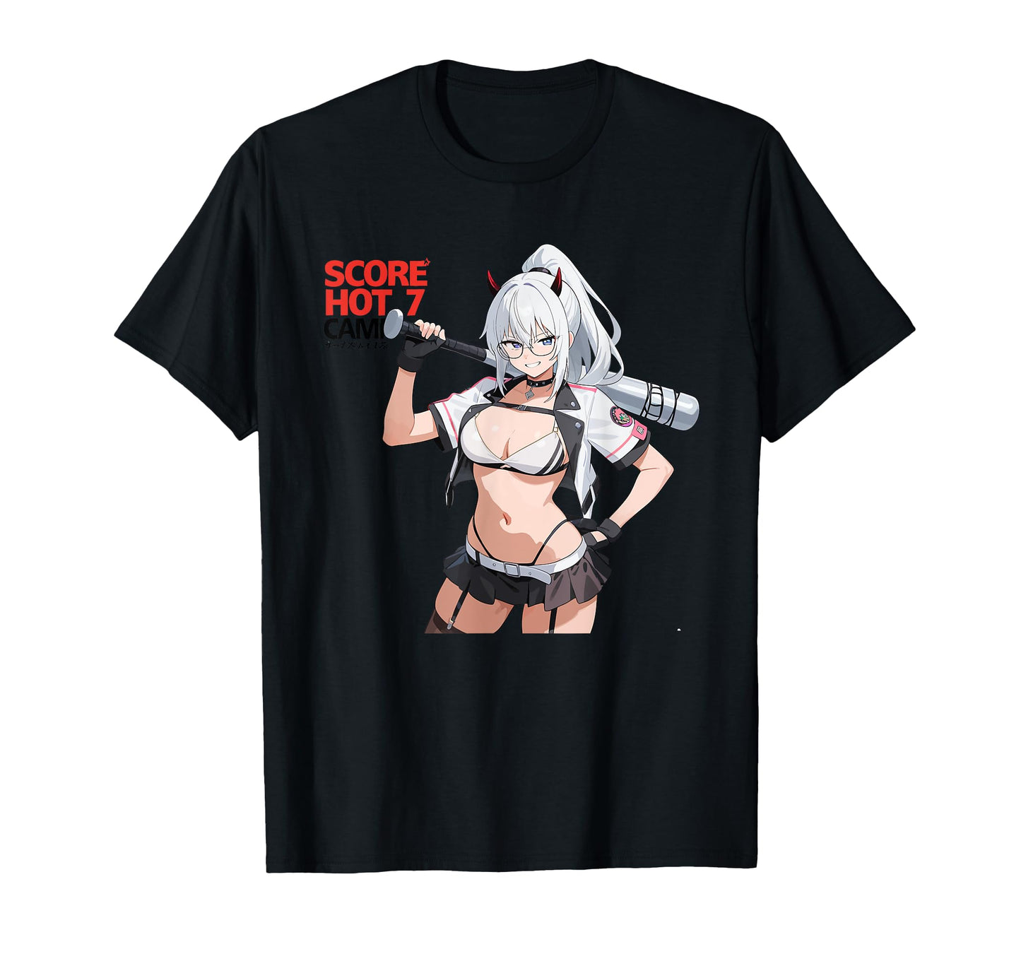 Waifu Sexy Anime Girl Horns Baseball Japanese Manga Style T-Shirt