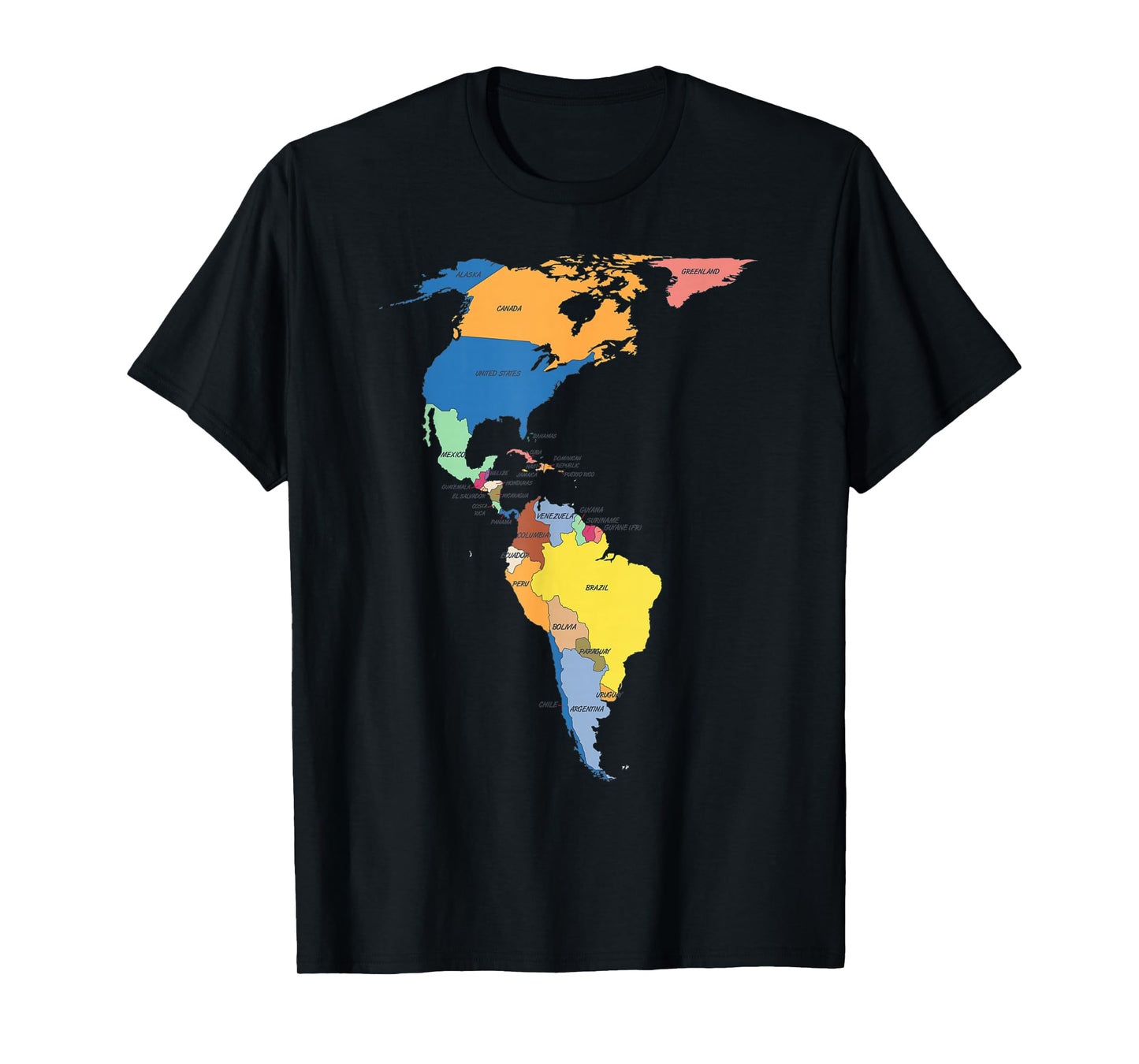 colored Map of North and South America with country names T-Shirt