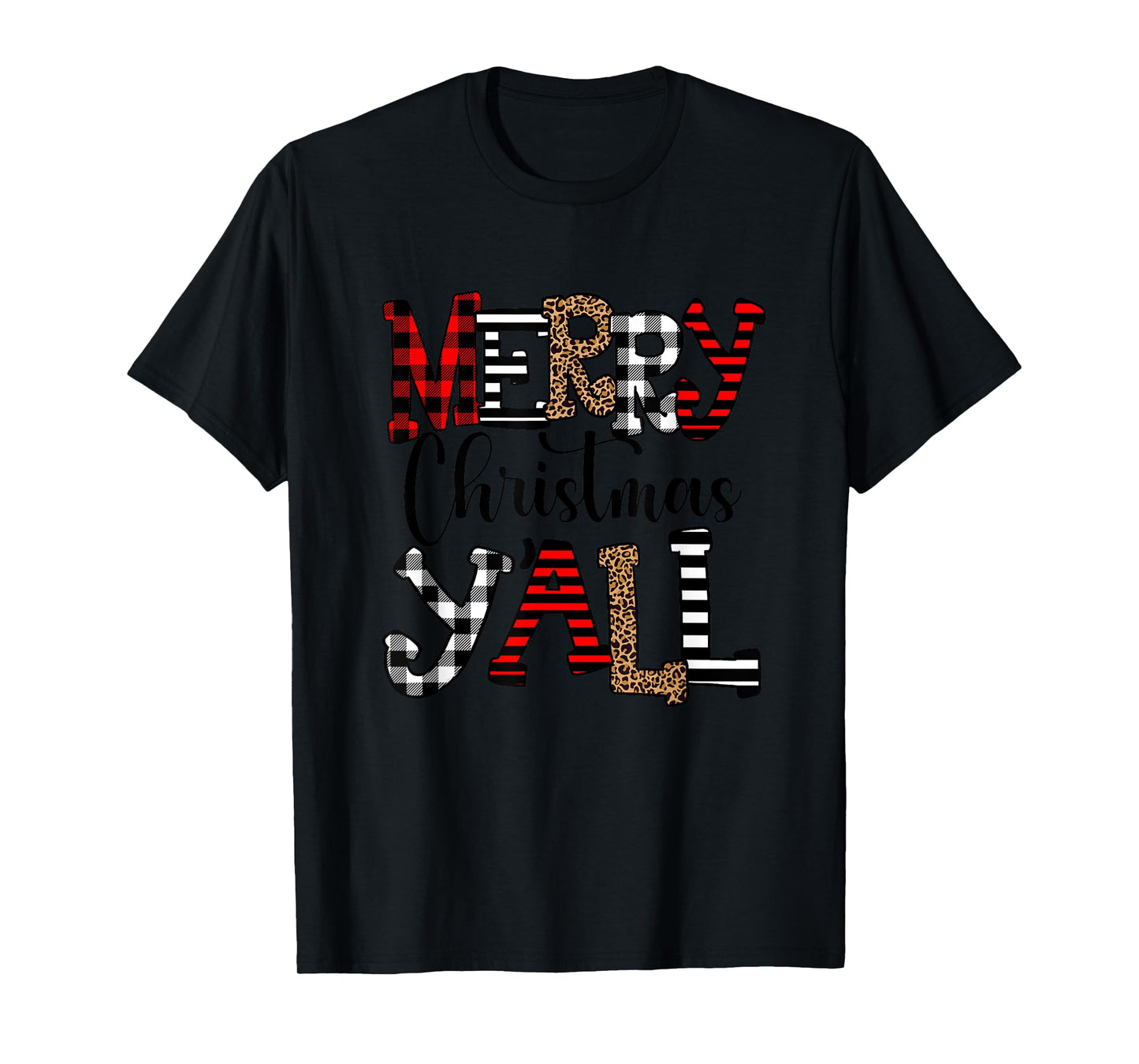 Western Country Merry Christmas Ya'll Leopard Buffalo Plaid T-Shirt
