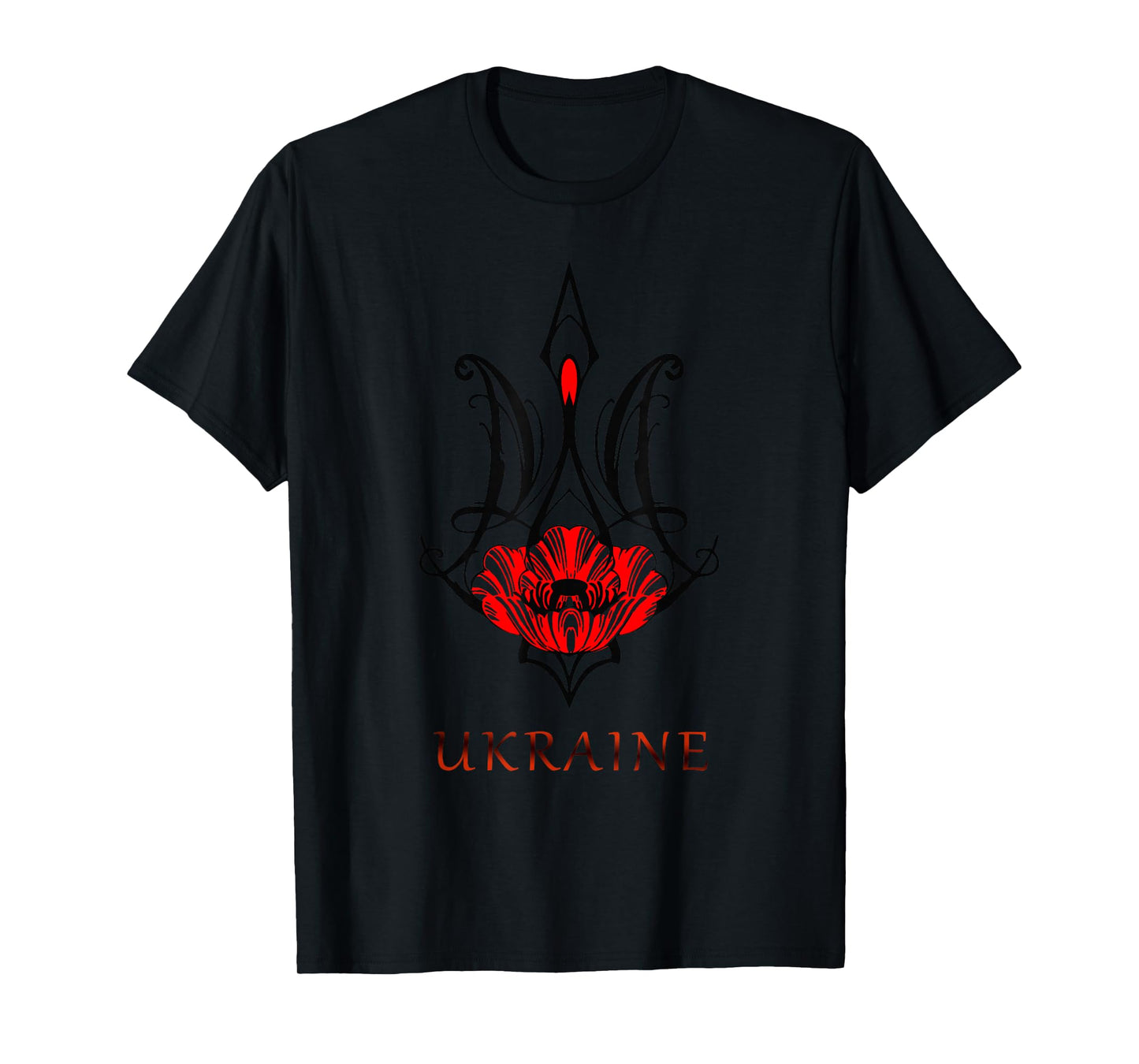 Ukraine Black Coat Arms with Poppy Trident Tryzub Ukrainian T-Shirt