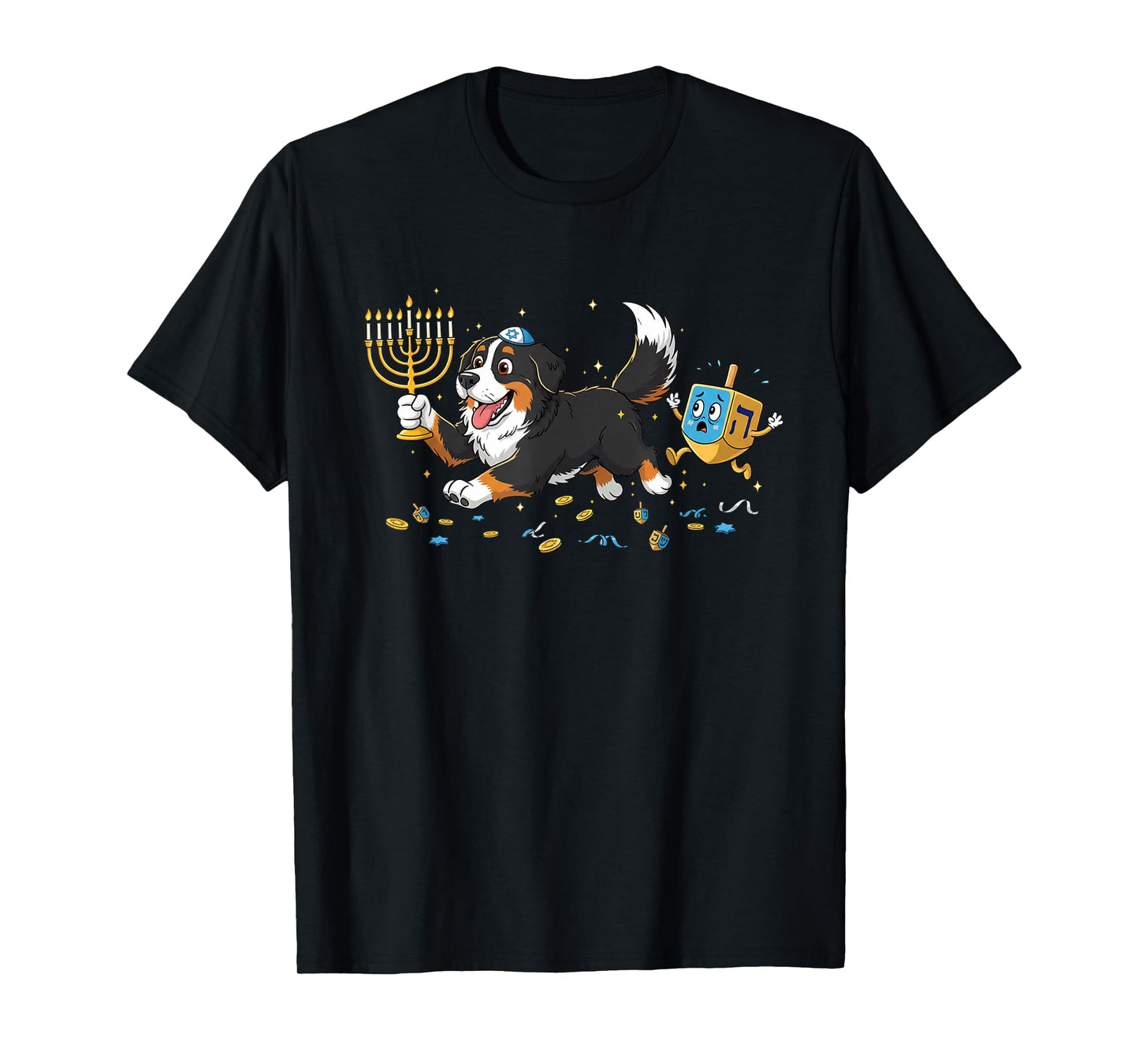 Bernese Mountain Dog Dreidel Menorah Hanukkah Womens Mens T-Shirt