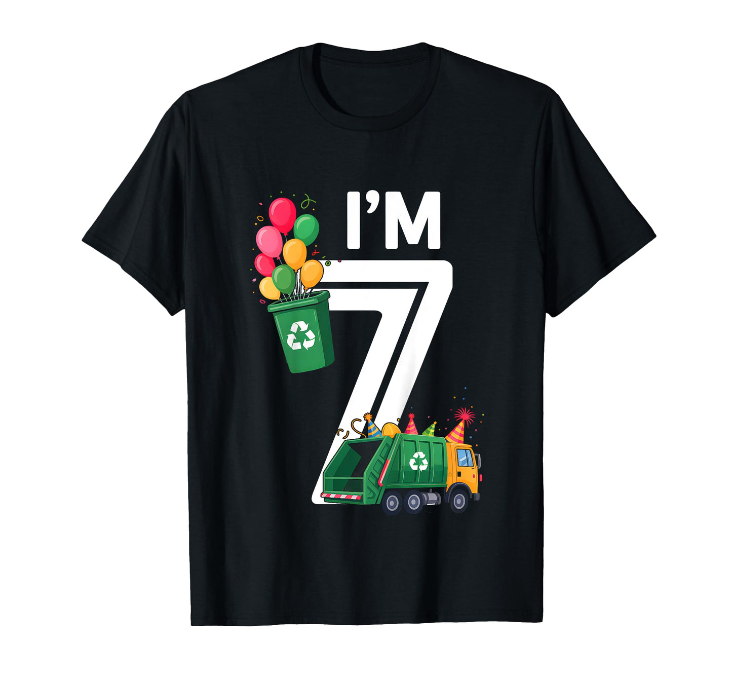 Kids I'm 7 Seven Years Old Garbage Truck 7th Birthday Boy Kids T-Shirt