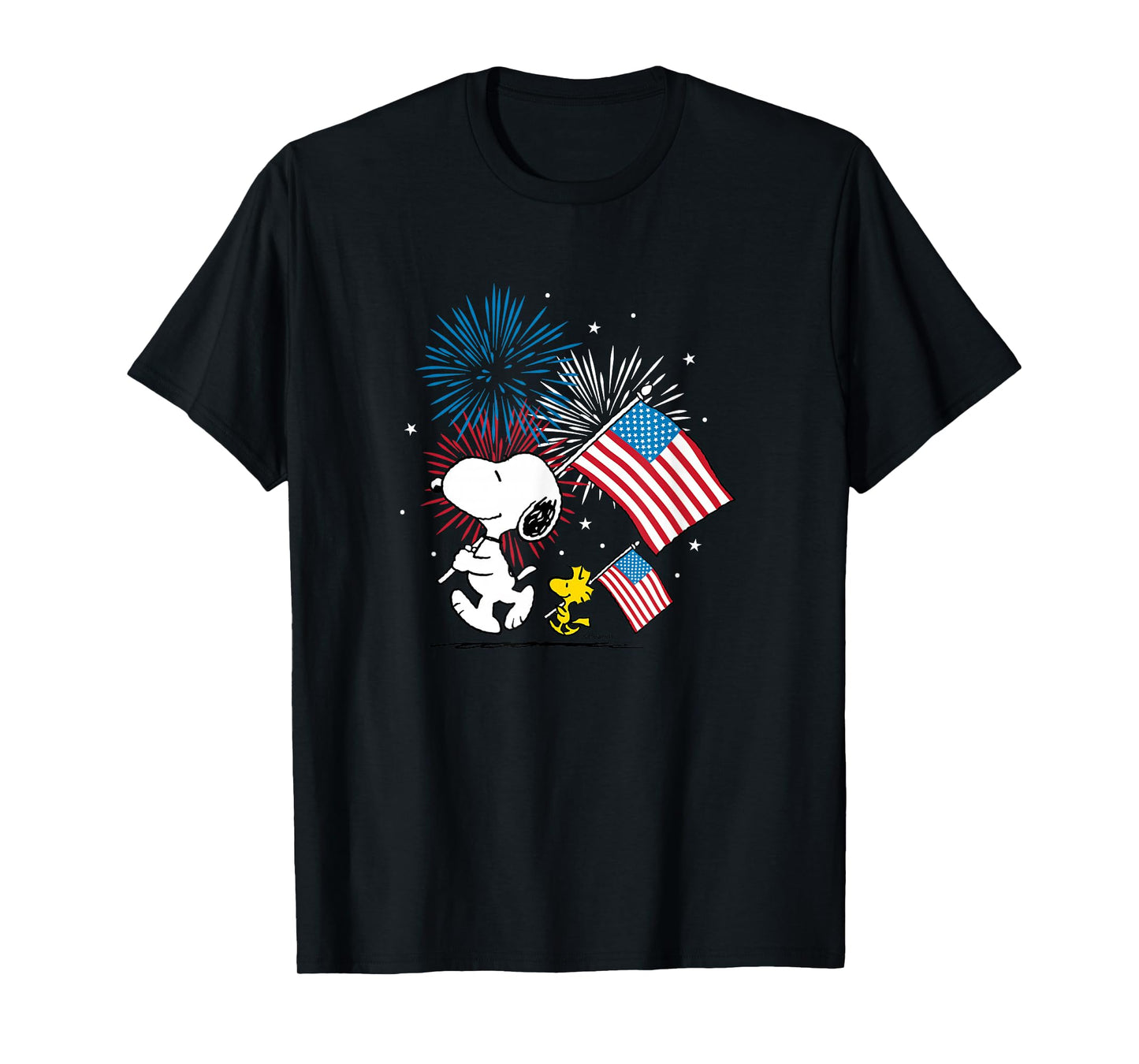 Peanuts - Snoopy & Woodstock American Flags & Fireworks T-Shirt