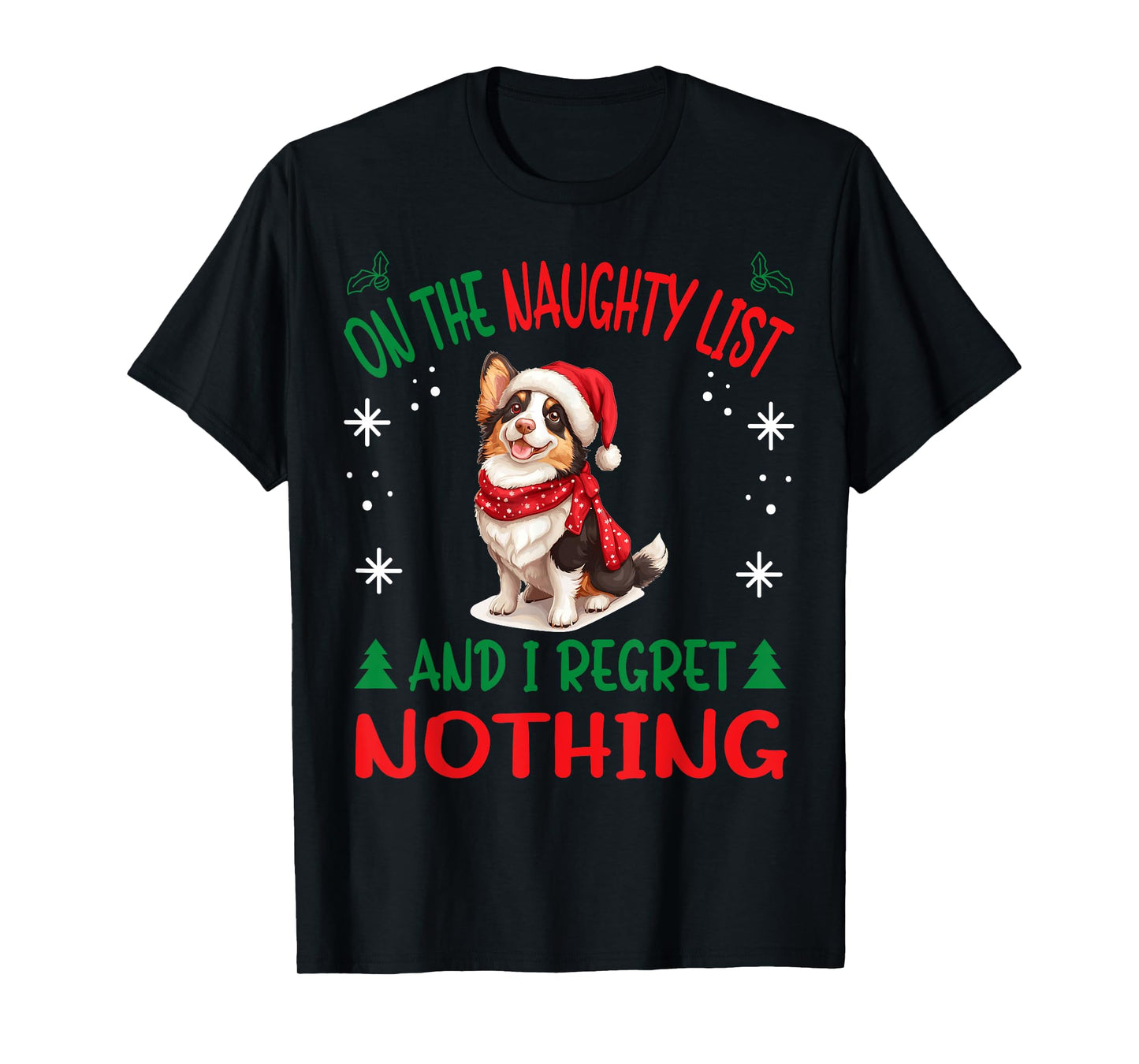 Cute Cardigan Welsh Corgi Dog Christmas On The Naughty List T-Shirt for Men Women