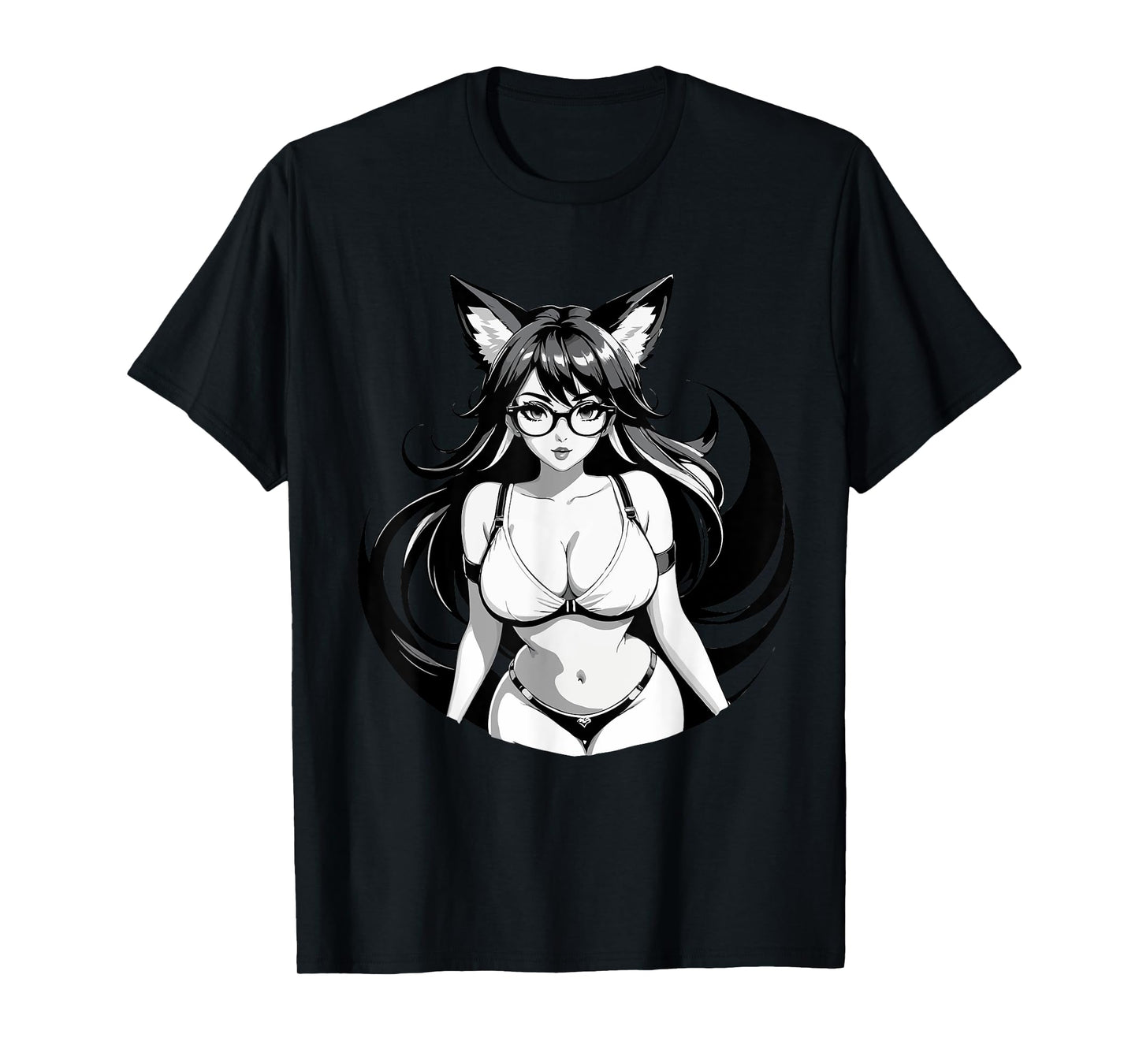 Sexy Waifu Otaku Anime Fox E-Girl Japanese Black & White T-Shirt