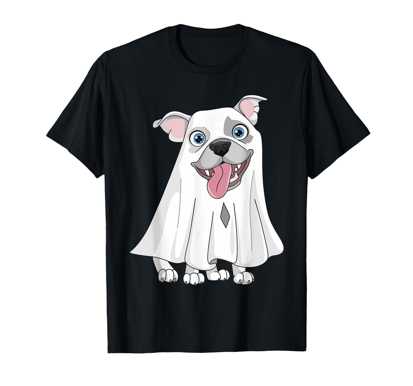 Pitbull Dog Wearing A White Ghost Costume Dog Halloween T-Shirt