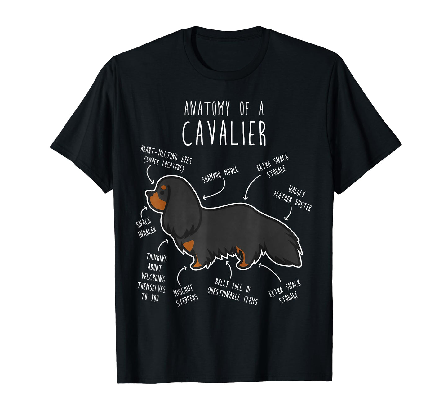 Cavalier King Charles Spaniel Dog Black Tan Funny Anatomy T-Shirt for Men Women Girls Kids