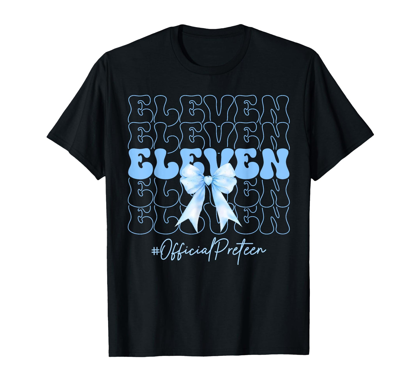 Eleven Official Preteen Cute 13th Birthday Girl Blue Bow T-Shirt