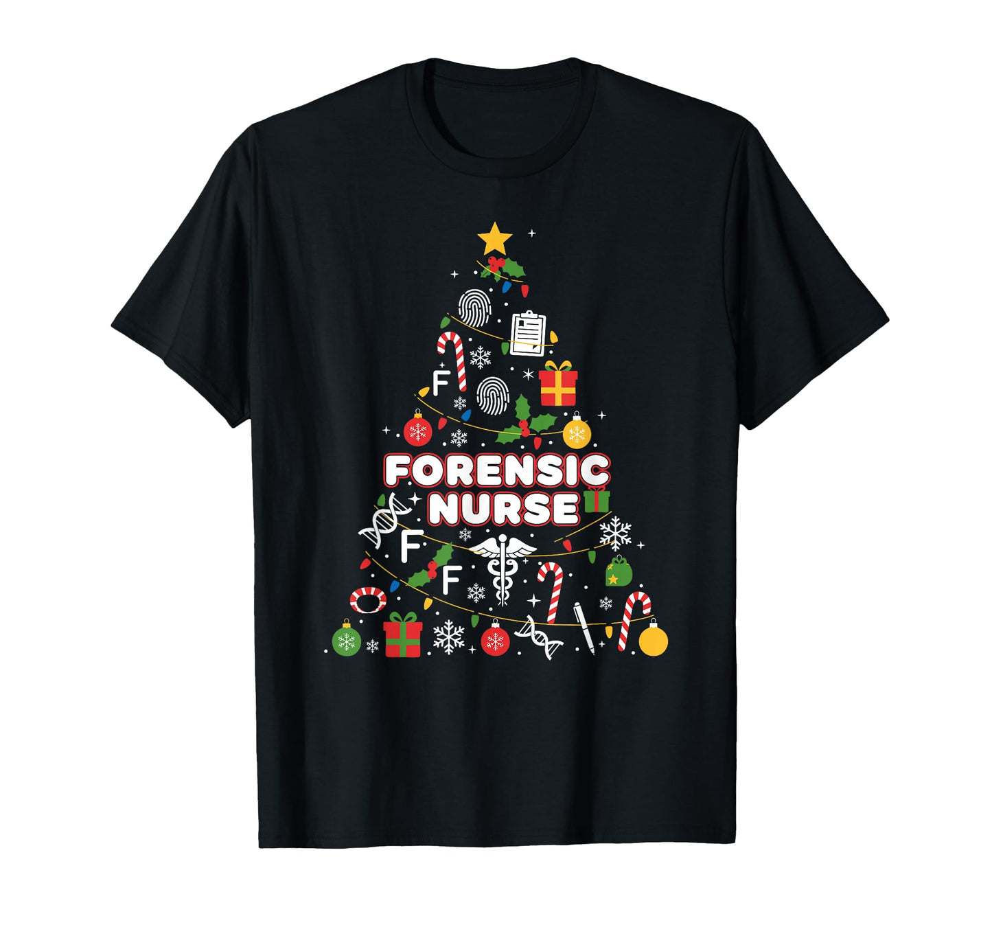 Forensic Nurse Christmas Tree Lights Womens Mens Kids T-Shirt