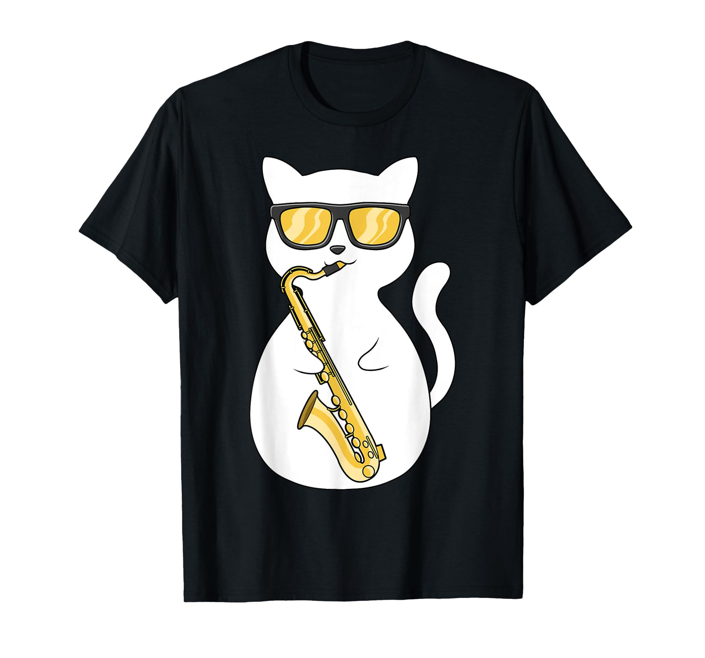 Saxophone Player Cat Lover Saxophonist Moon Jazz Musician T-Shirt for Men Women Kids