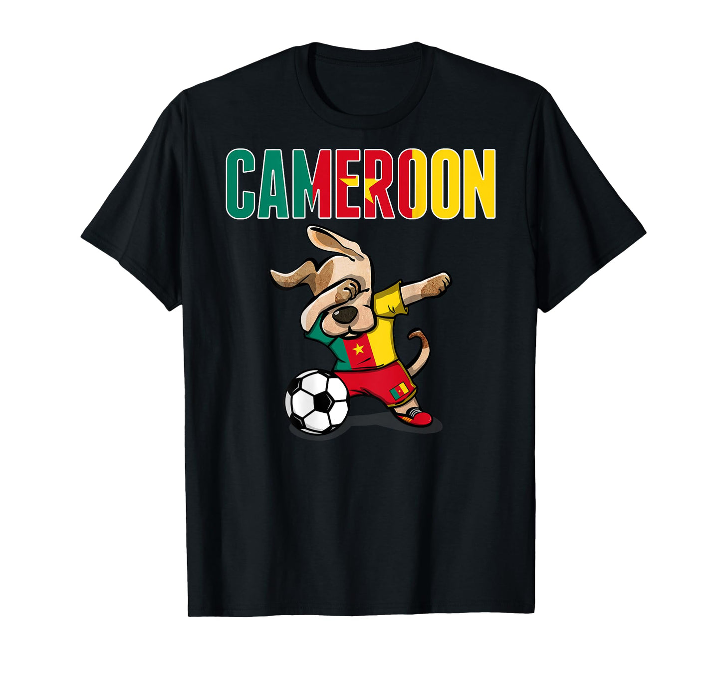 Dabbing Dog Cameroon Soccer Lovers Jersey Cameroonian Flag Men Women Kids T-Shirt