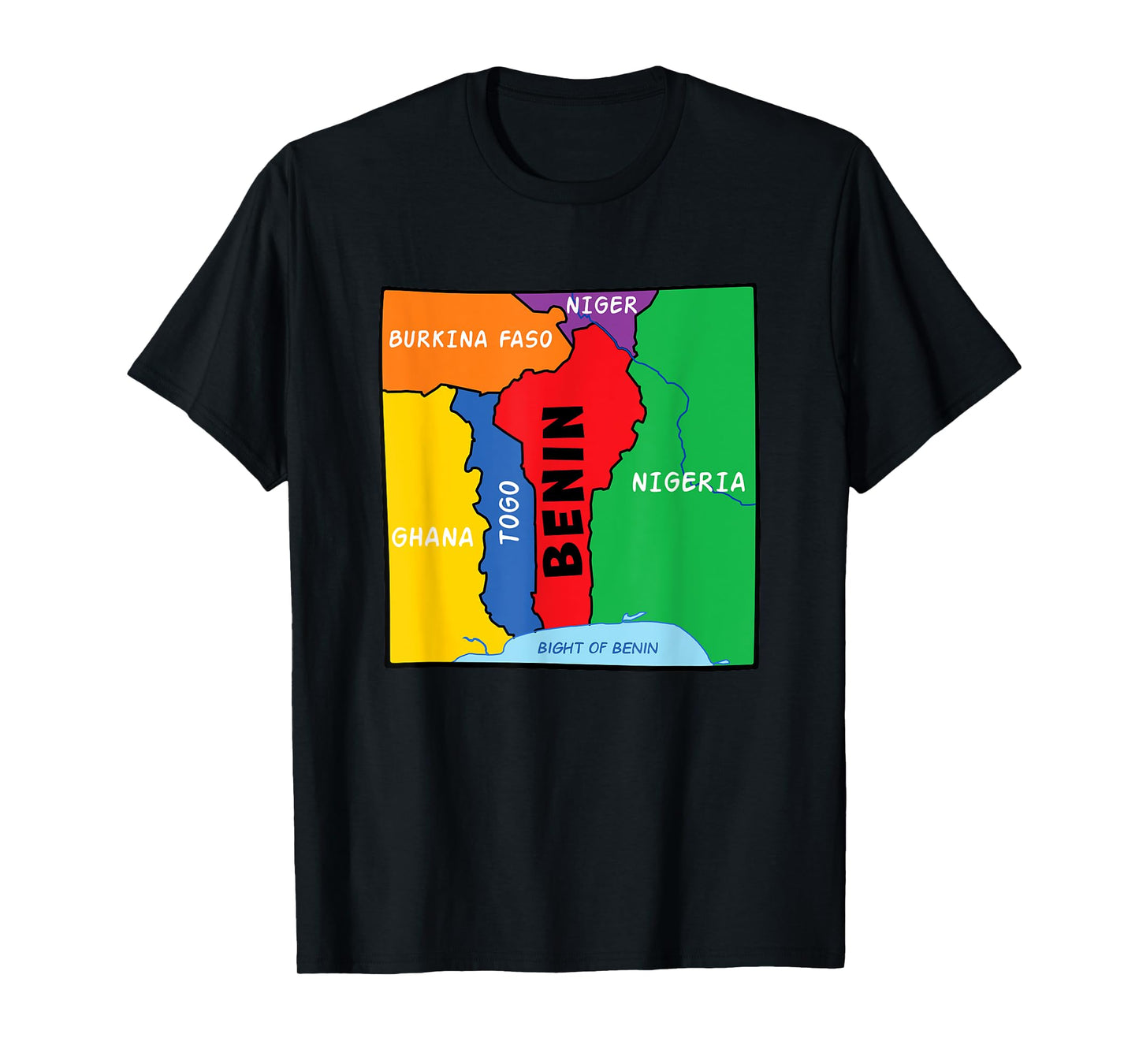 Colorful simplified Benin map, neighboring countries names T-Shirt