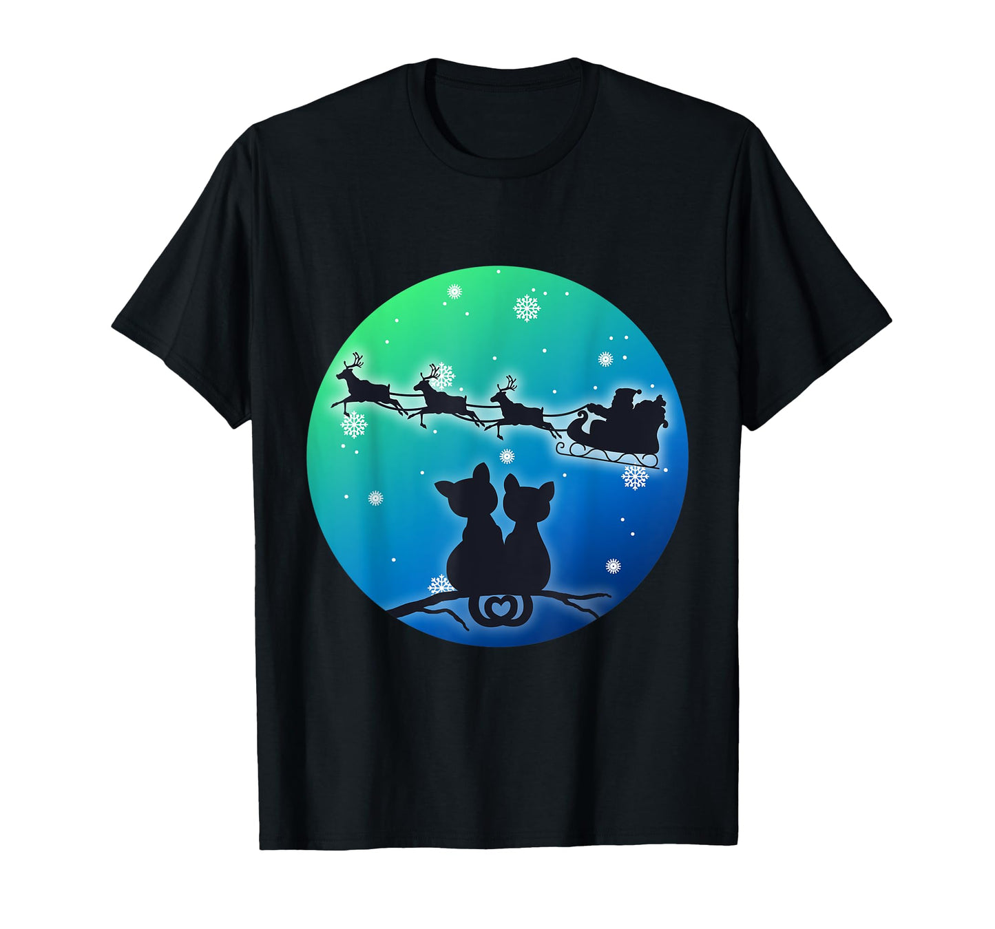 Christmas Santa Sleigh Reindeer Cats, Women Girls, Cat, Xmas T-Shirt