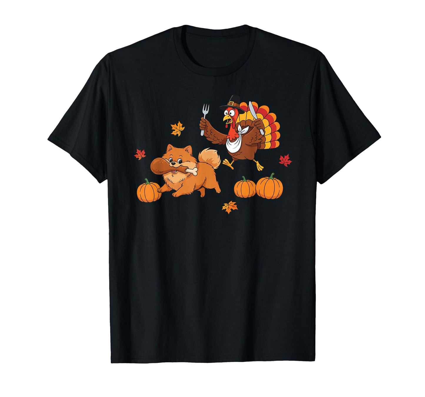 Funny Pomeranian Turkey Autumn Thanksgiving Womens Mens Kids T-Shirt