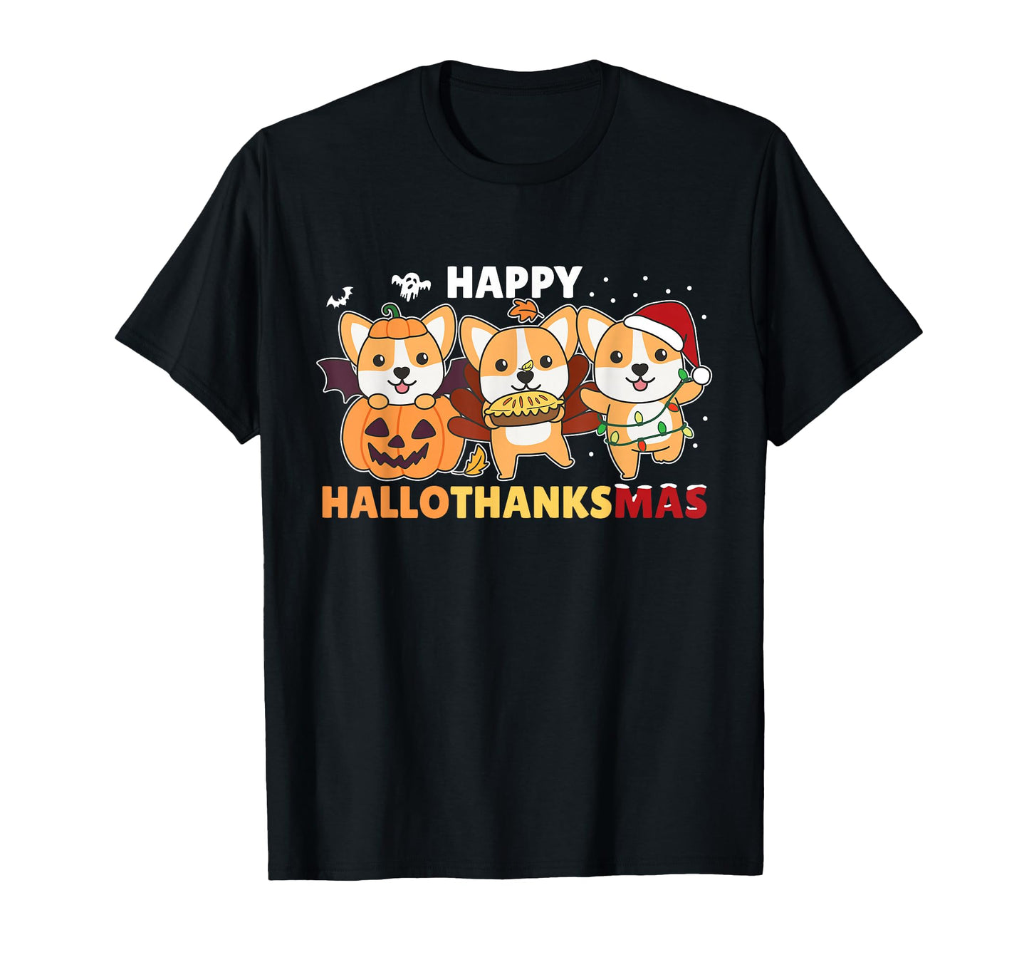 Corgi Christmas Halloween Costume Happy Hallothanksmas T-Shirt