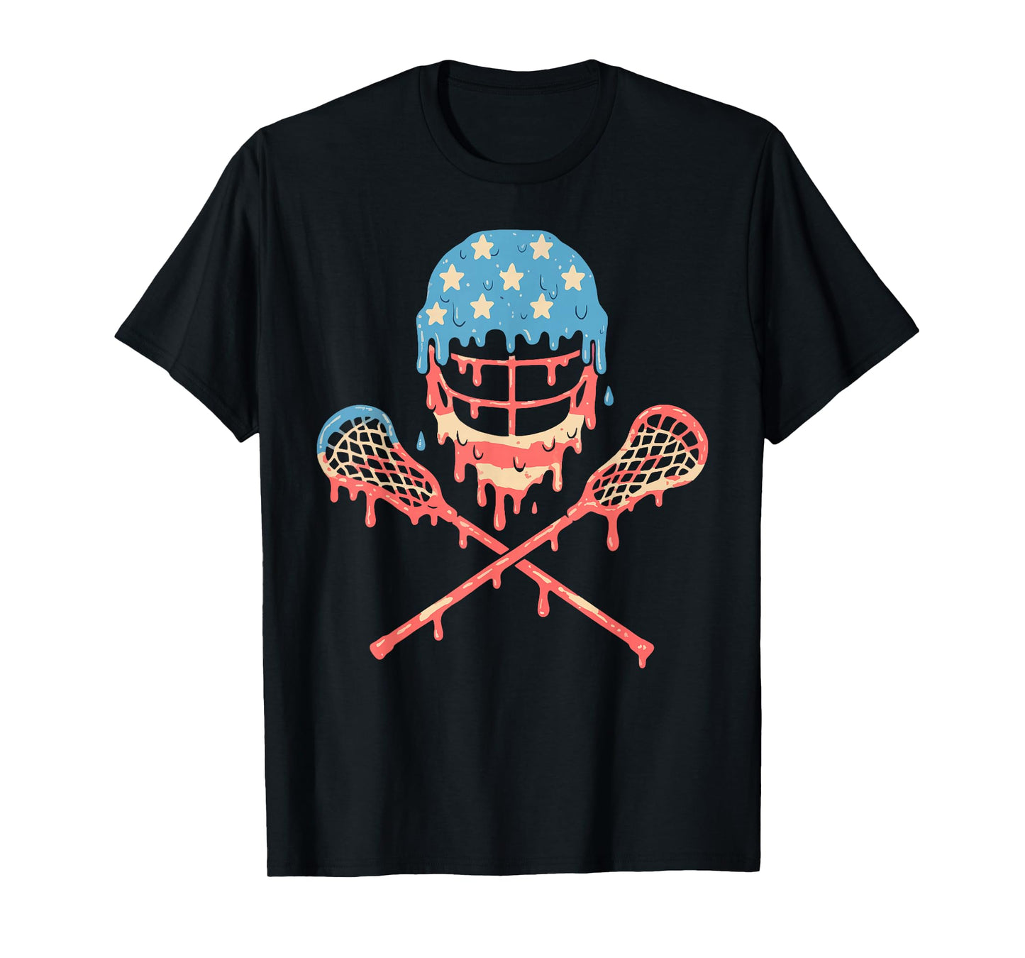 Lacrosse American Flag Drip Helmet Lax Sticks Ice Cream T-Shirt
