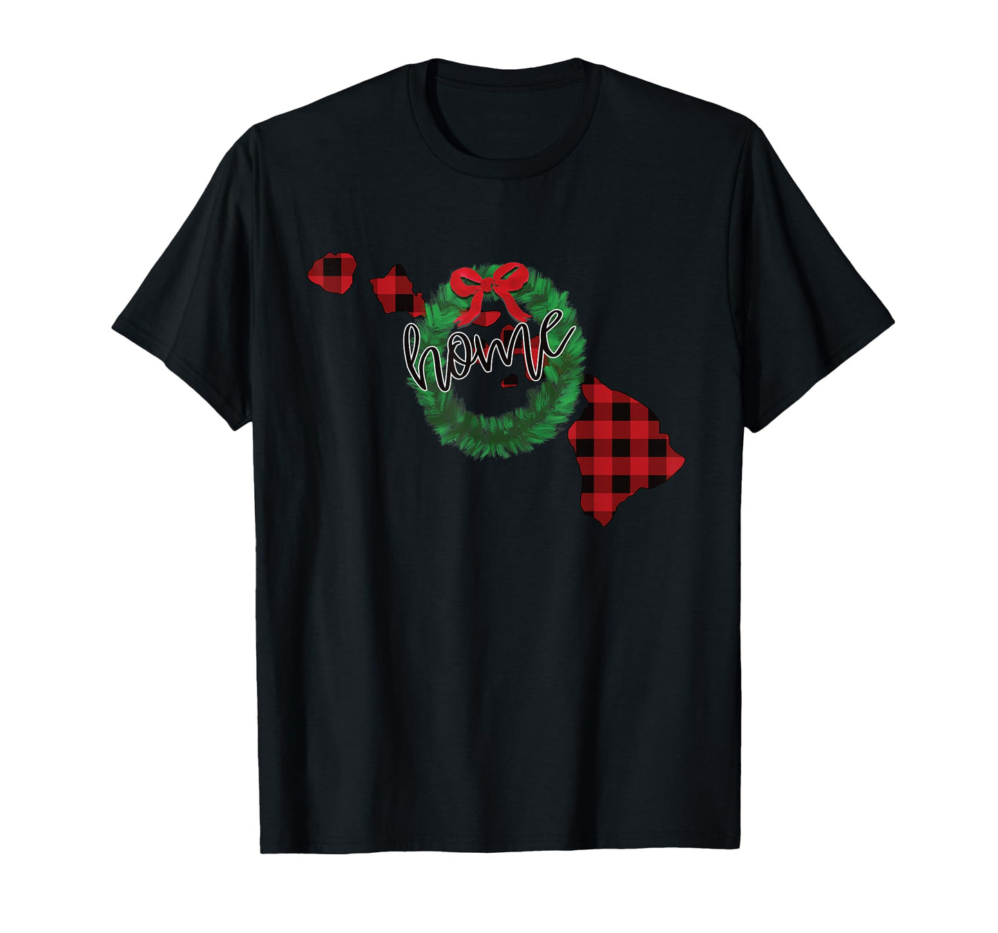 Hawaii Buffalo Plaid Christmas Home Wreath Retro T-Shirt