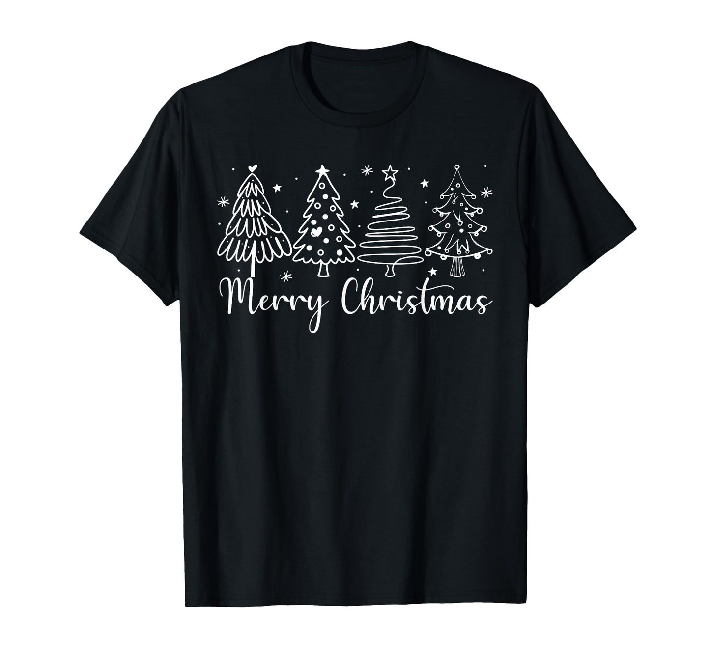 Merry Christmas Outline Xmas Tree for Family Men Women Kids T-Shirt