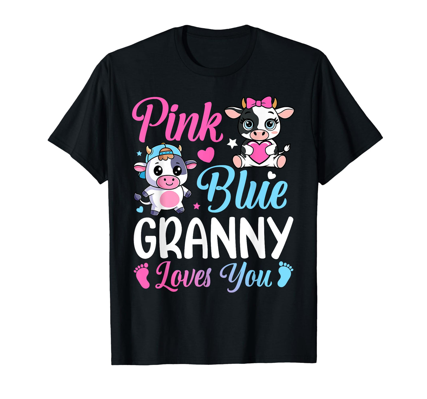 Pink Or Blue Granny Loves You Cow Gender Reveal Family T-Shirt