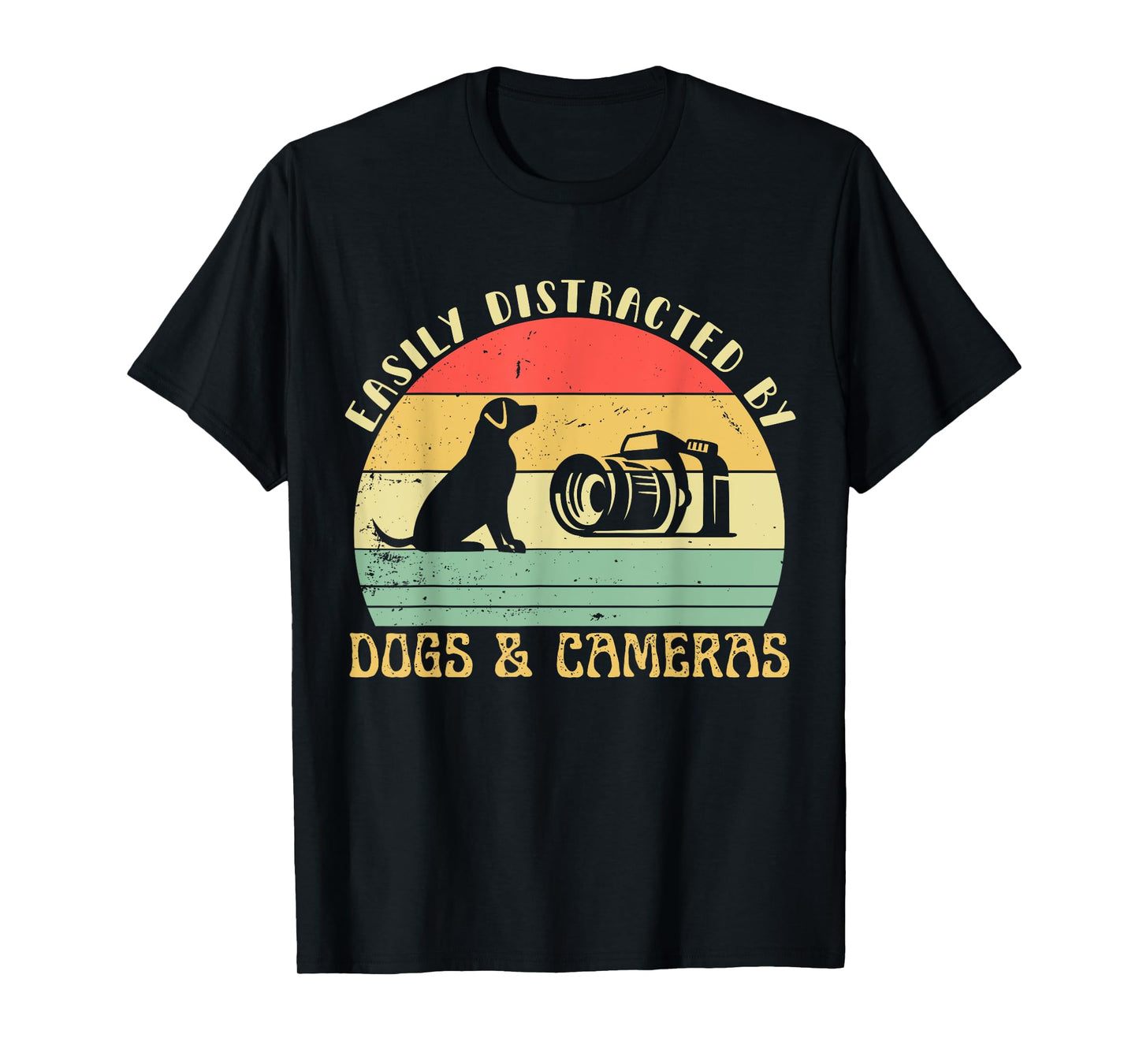 Easily Distracted By Cameras & Dogs Retro Funny Photographer T-Shirt