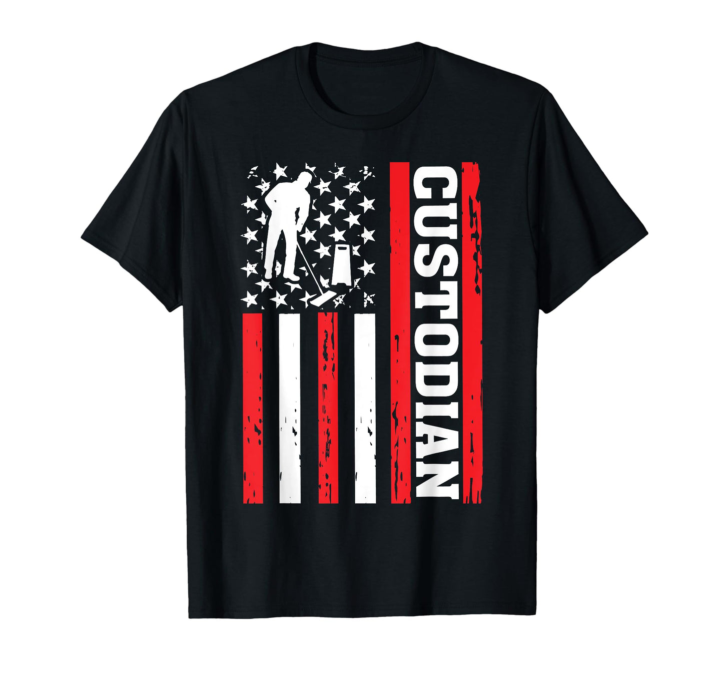 Custodian USA Flag Funny School Cleaning American Patriotic T-Shirt