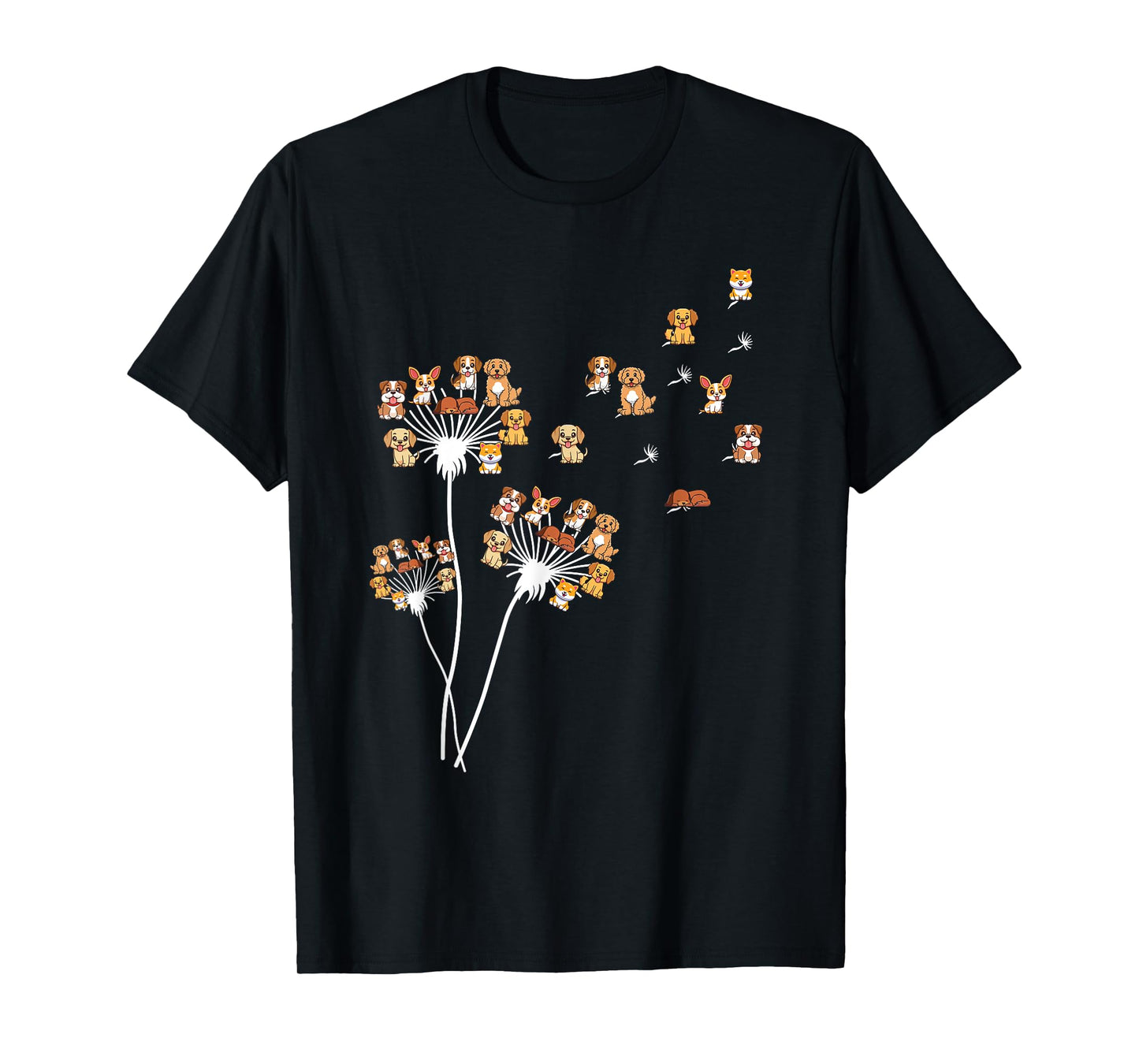 Dandelion Flowers Blowing Away Dog Dogs Paw Print Men Women Kids T-Shirt