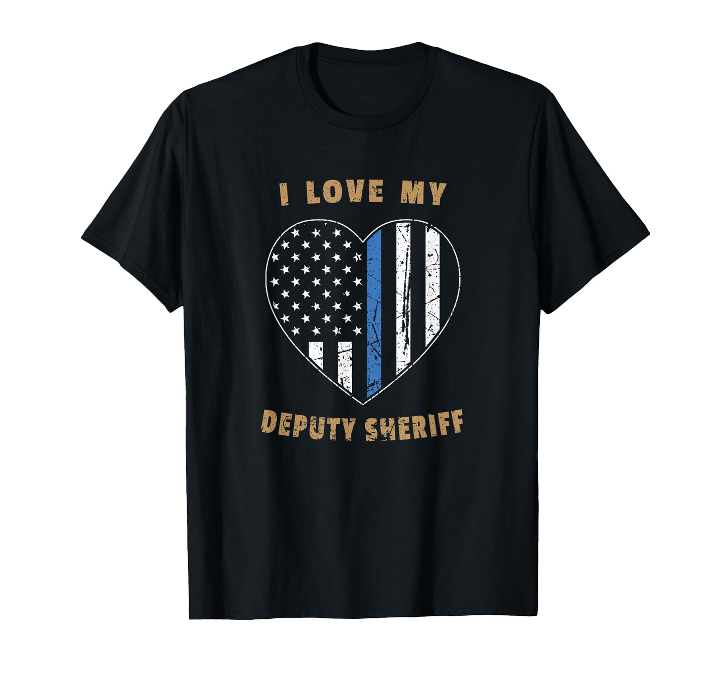 Retro I Love My Deputy Sheriff Blue Line American Flag Heart T-Shirt