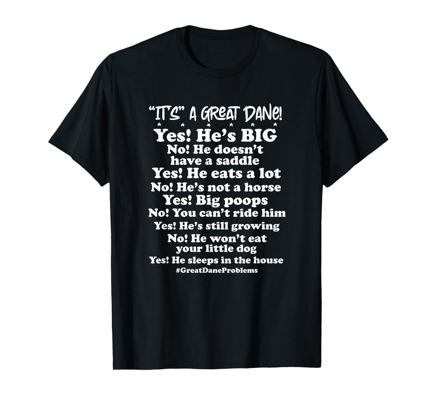 Great Dane Common Questions Comments No Saddle Funny Dog T-Shirt