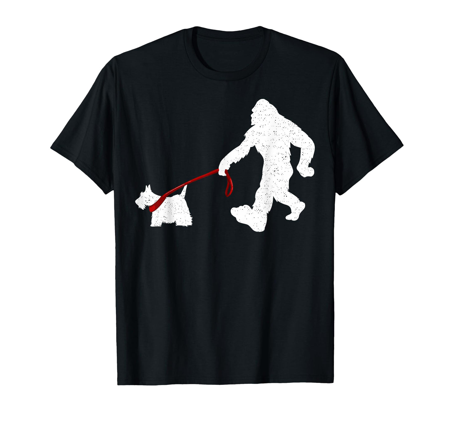 Funny Bigfoot Walking With Scottish Terrier Dog Gifts T-Shirt