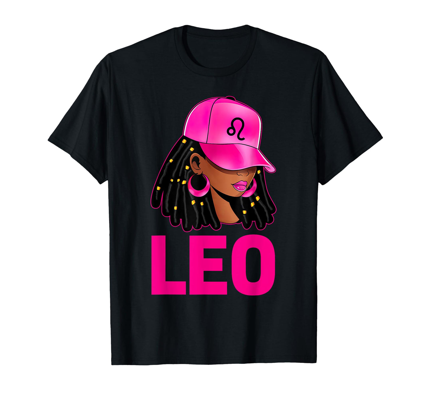 Leo Queen Loc'd Hair Black Woman Cap Zodiac Sign T-Shirt