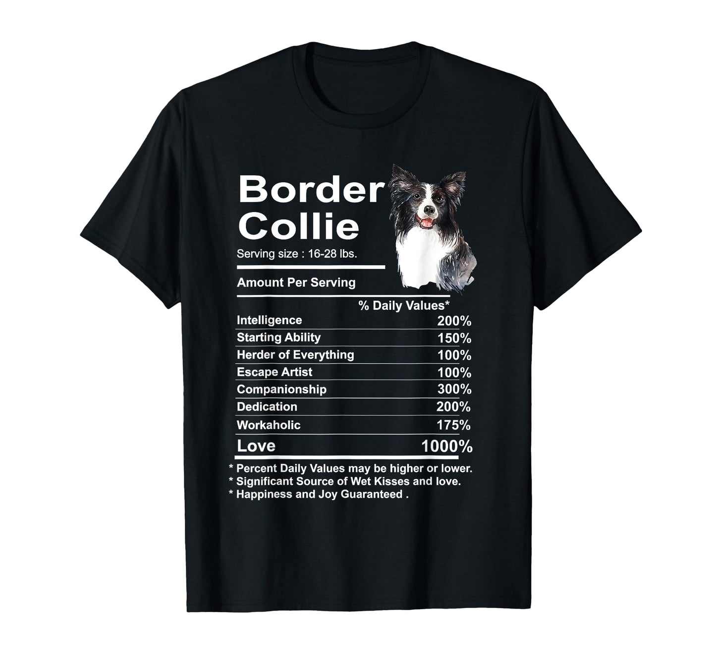 Funny Border Collie Facts Nutrition Gift Border T-Shirt