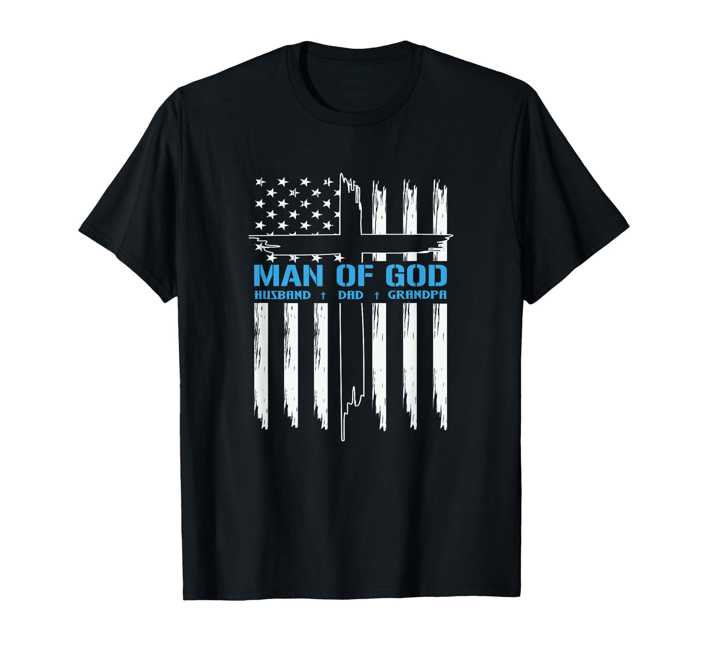Man Of God Cross American Flag Jesus Christian Tee T-Shirt