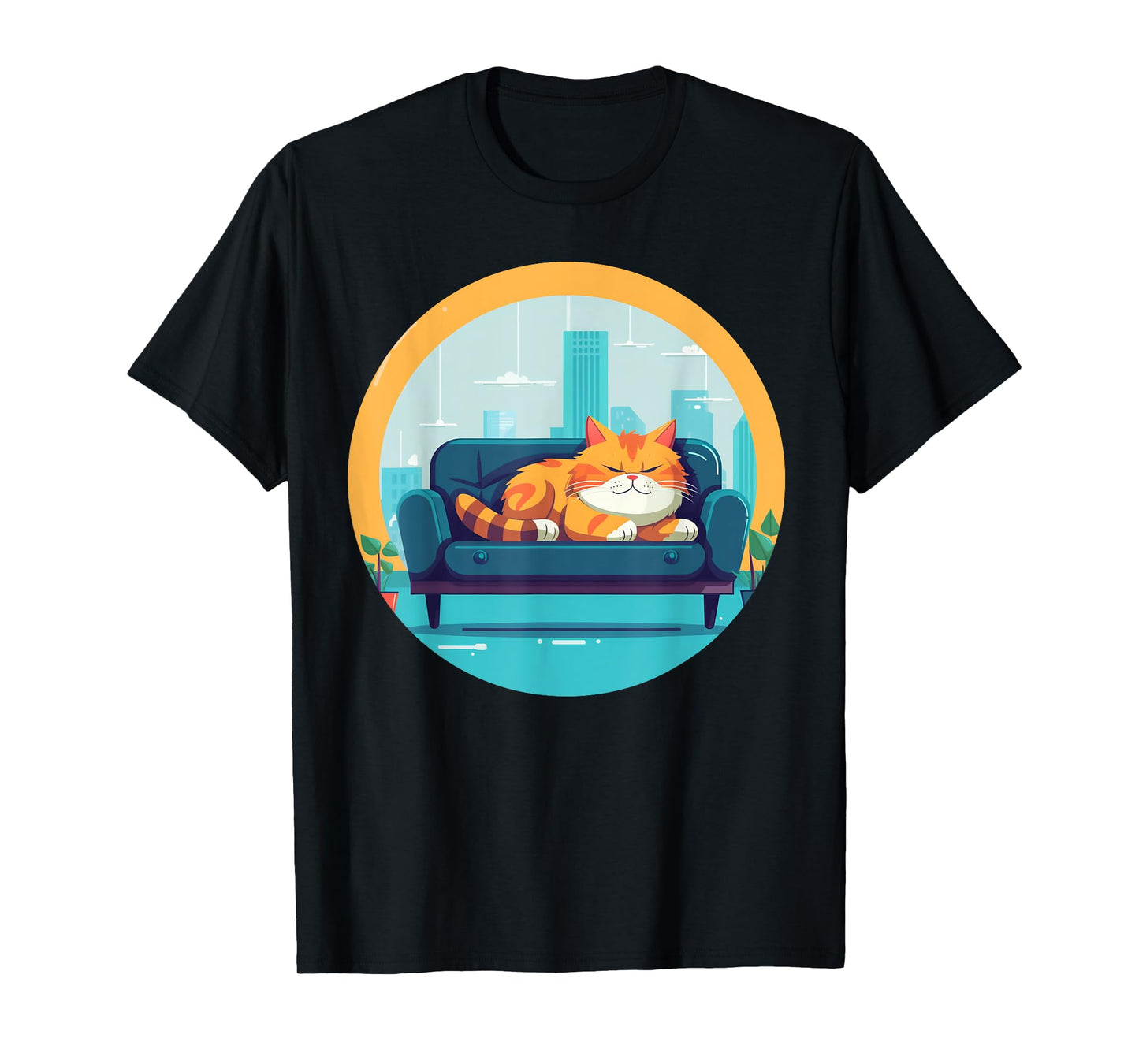 Funny sleepy cat on sofa for cats boys and girls T-Shirt